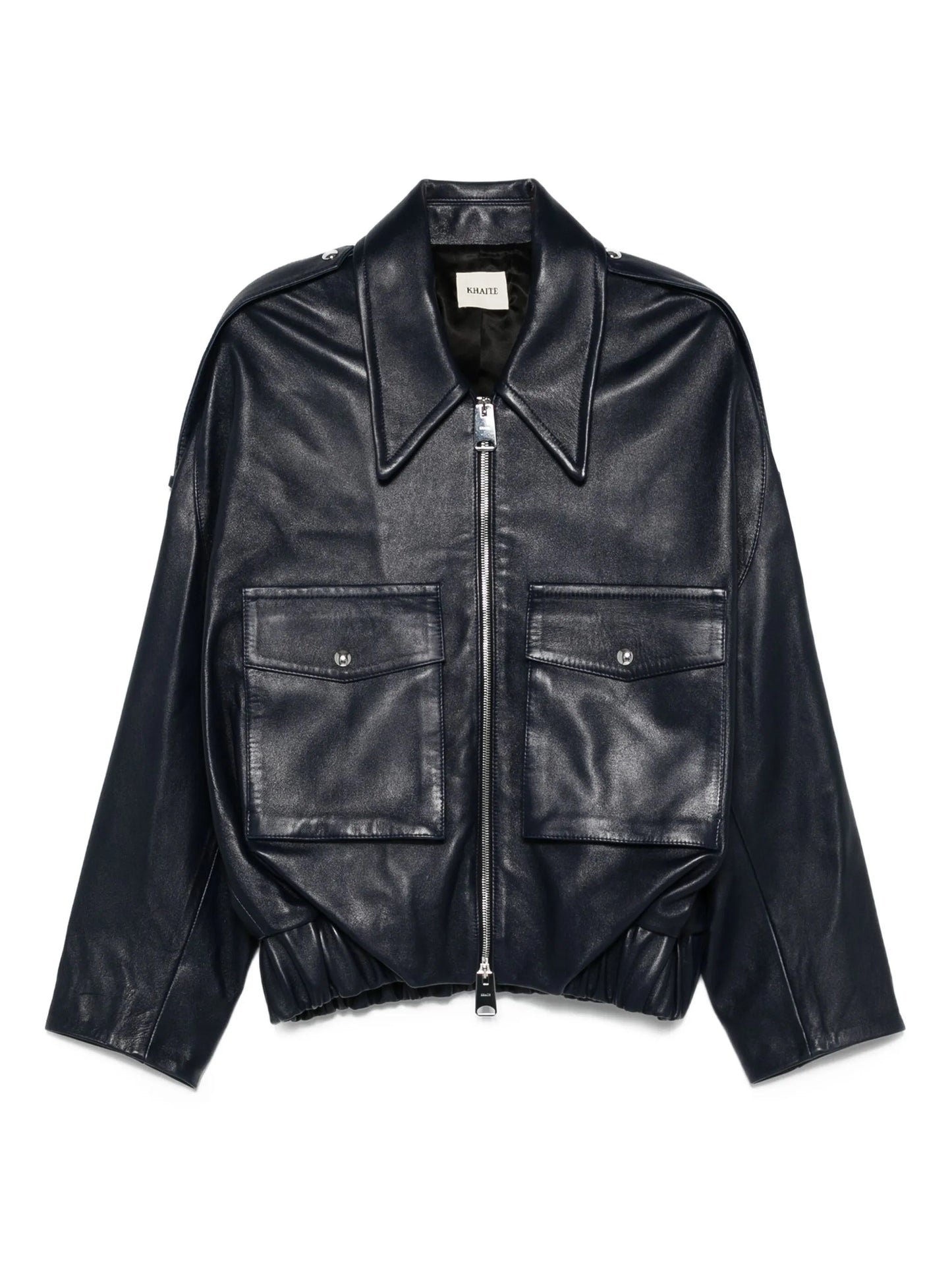 leather zip-up bomber jacket