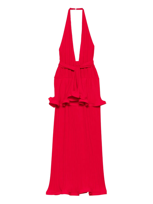 ruffled pleated maxi dress