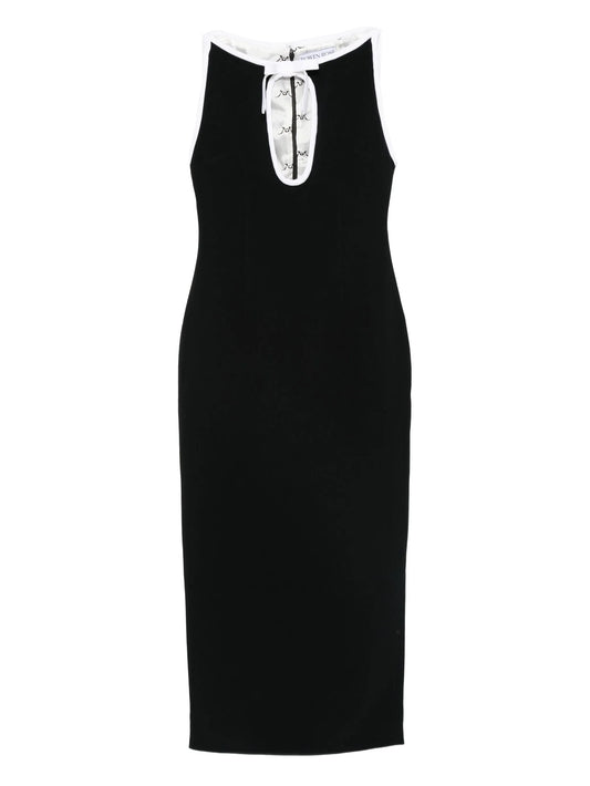 keyhole-neck sleeveless midi dress
