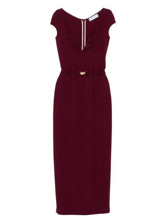 belted cap-sleeve maxi dress