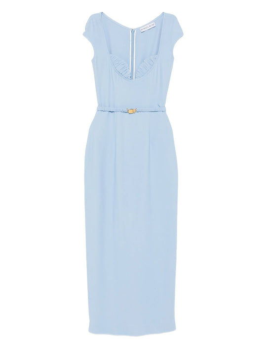 belted cap-sleeve maxi dress