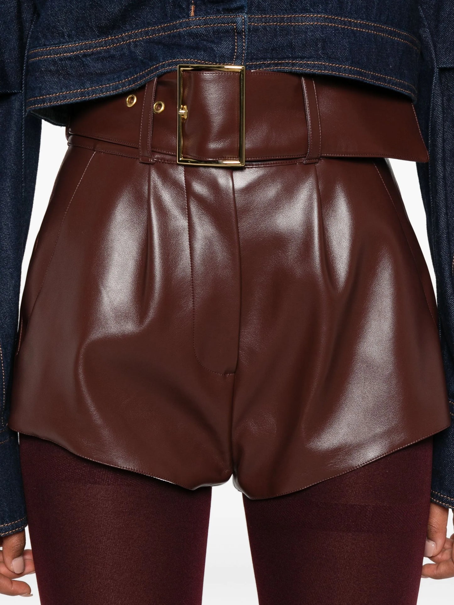 belted faux-leather shorts