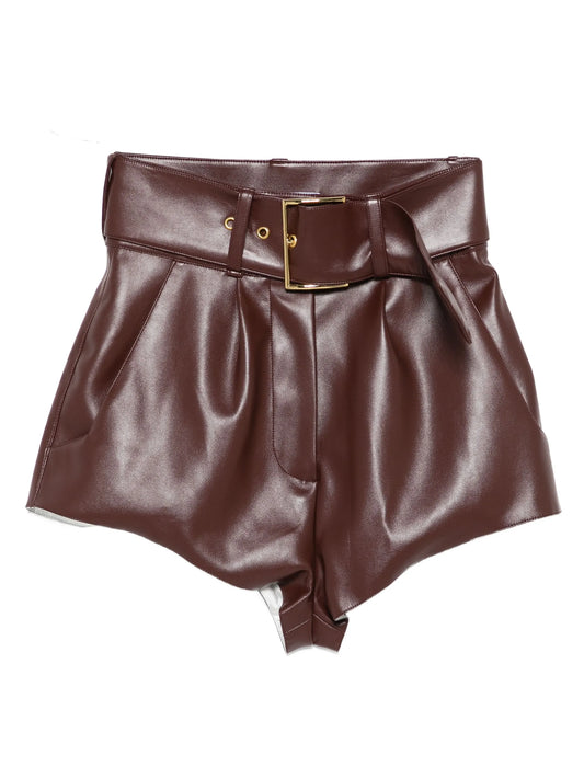belted faux-leather shorts