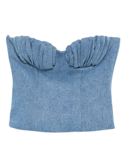 gathered-detail denim bustier top