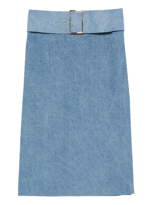 belted denim midi skirt