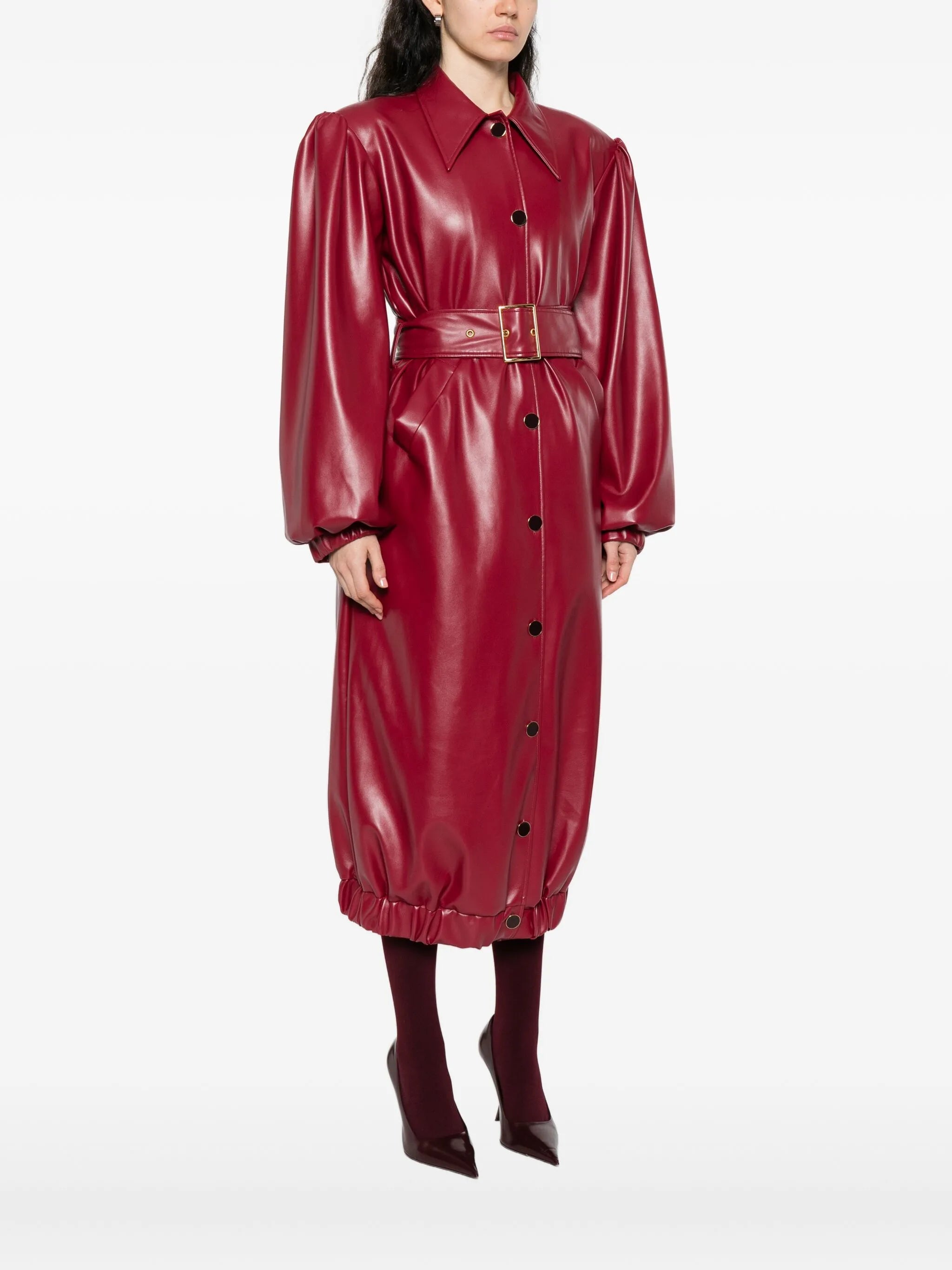 belted puff-sleeve coat