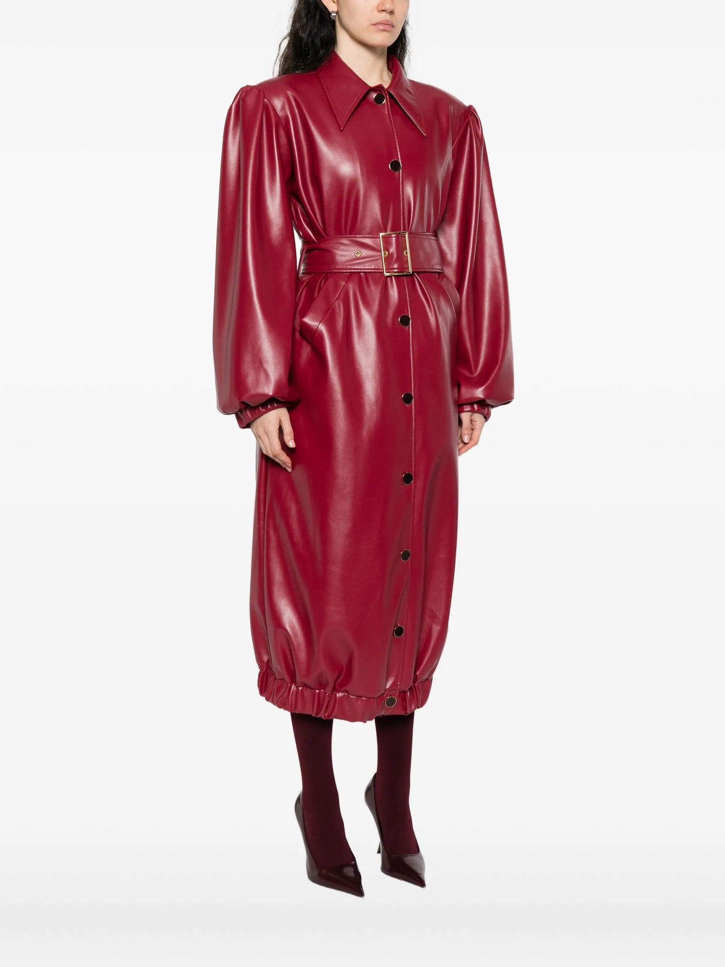 belted puff-sleeve coat