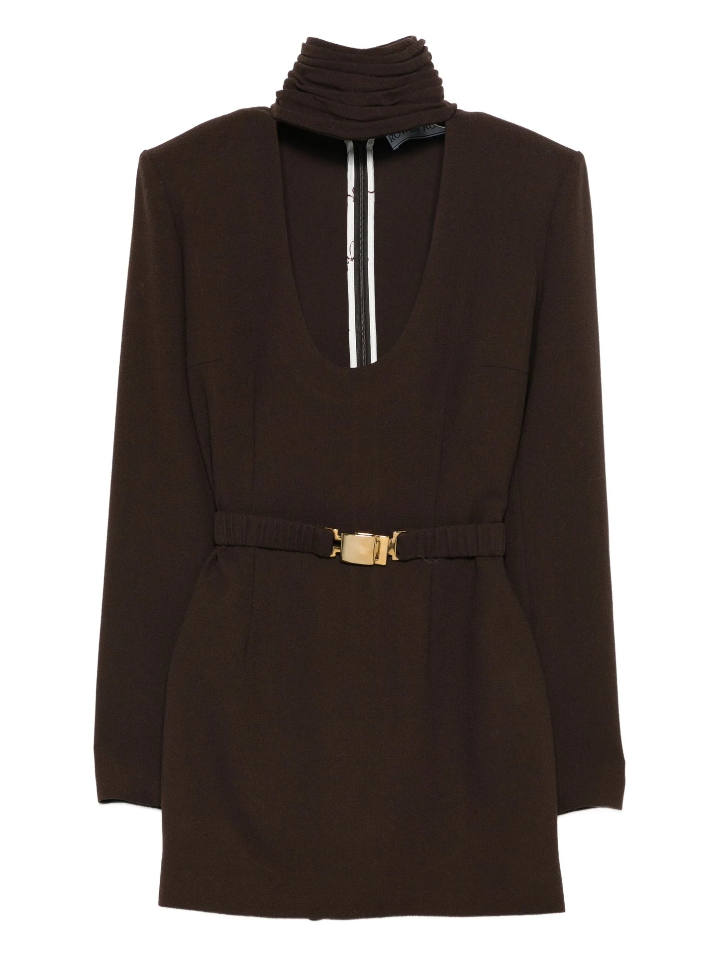 high-neck belted mini dress
