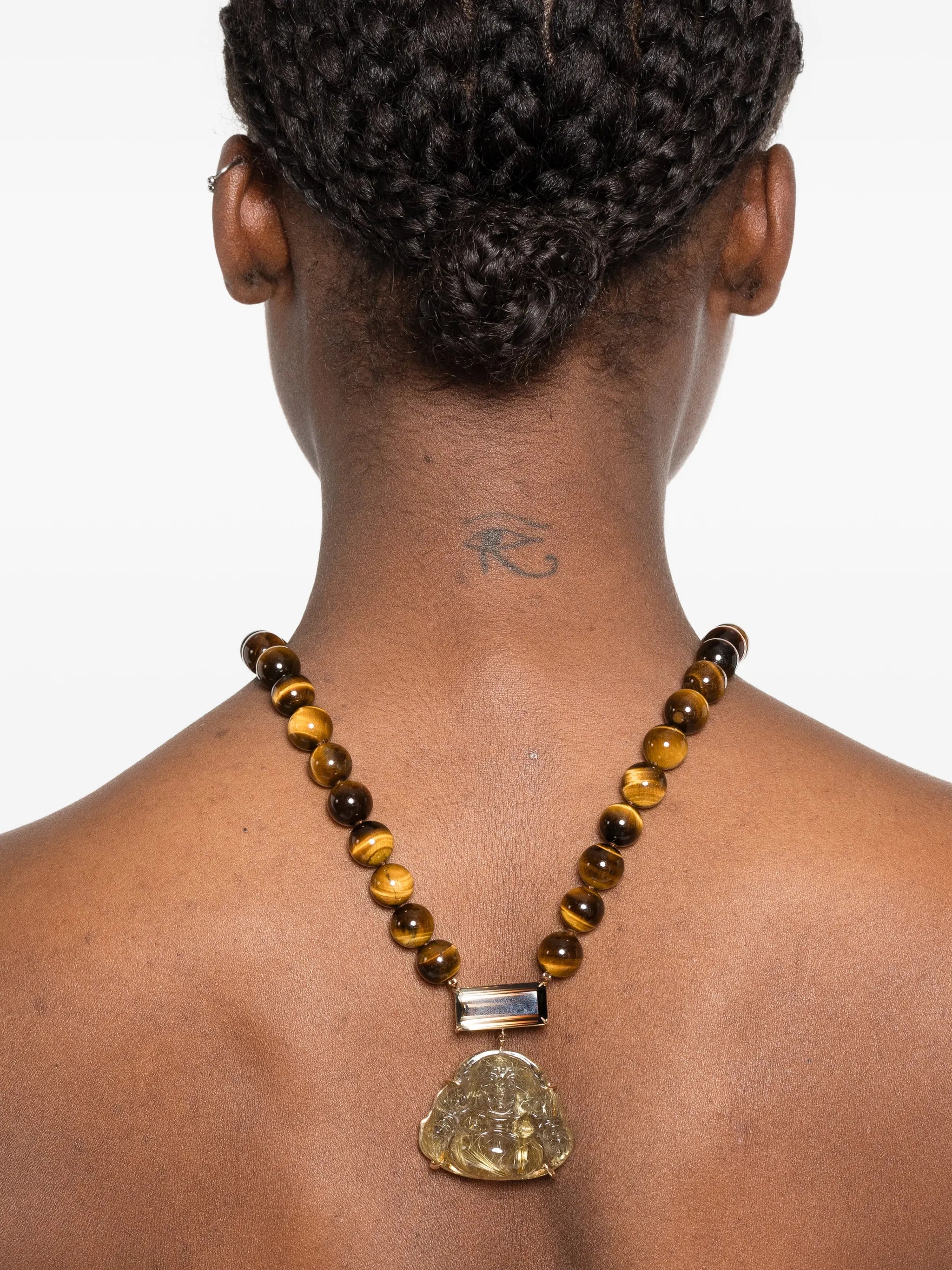 Happy Buddha quartz and tigers-eye necklace