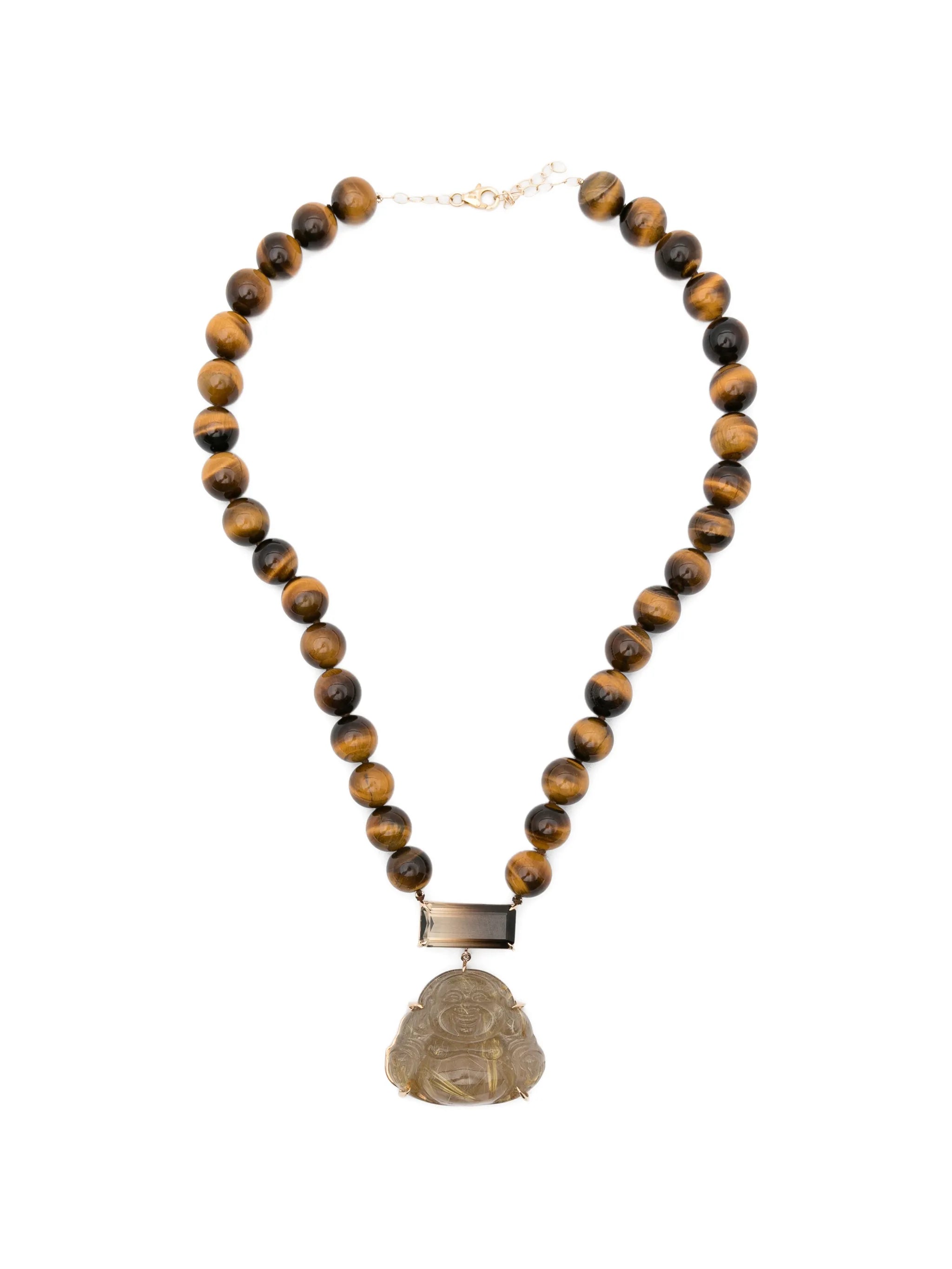 Happy Buddha quartz and tigers-eye necklace