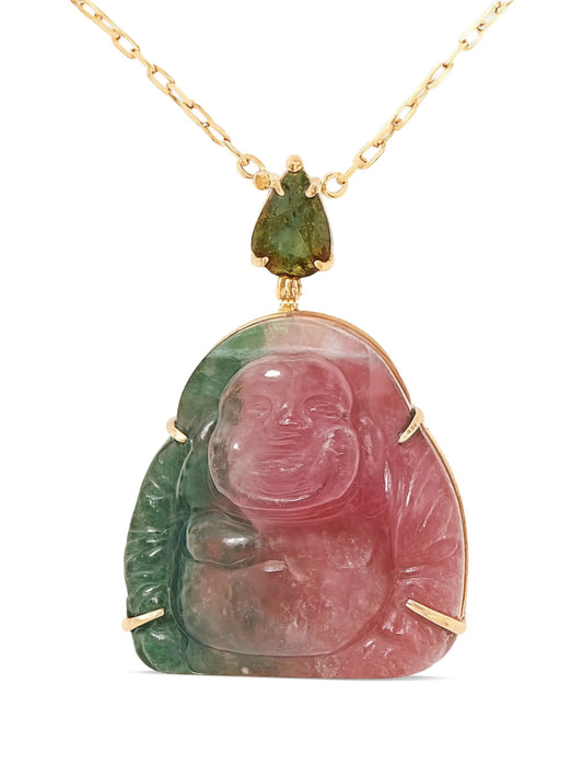 14K yellow gold Happy Buddha tourmaline necklace