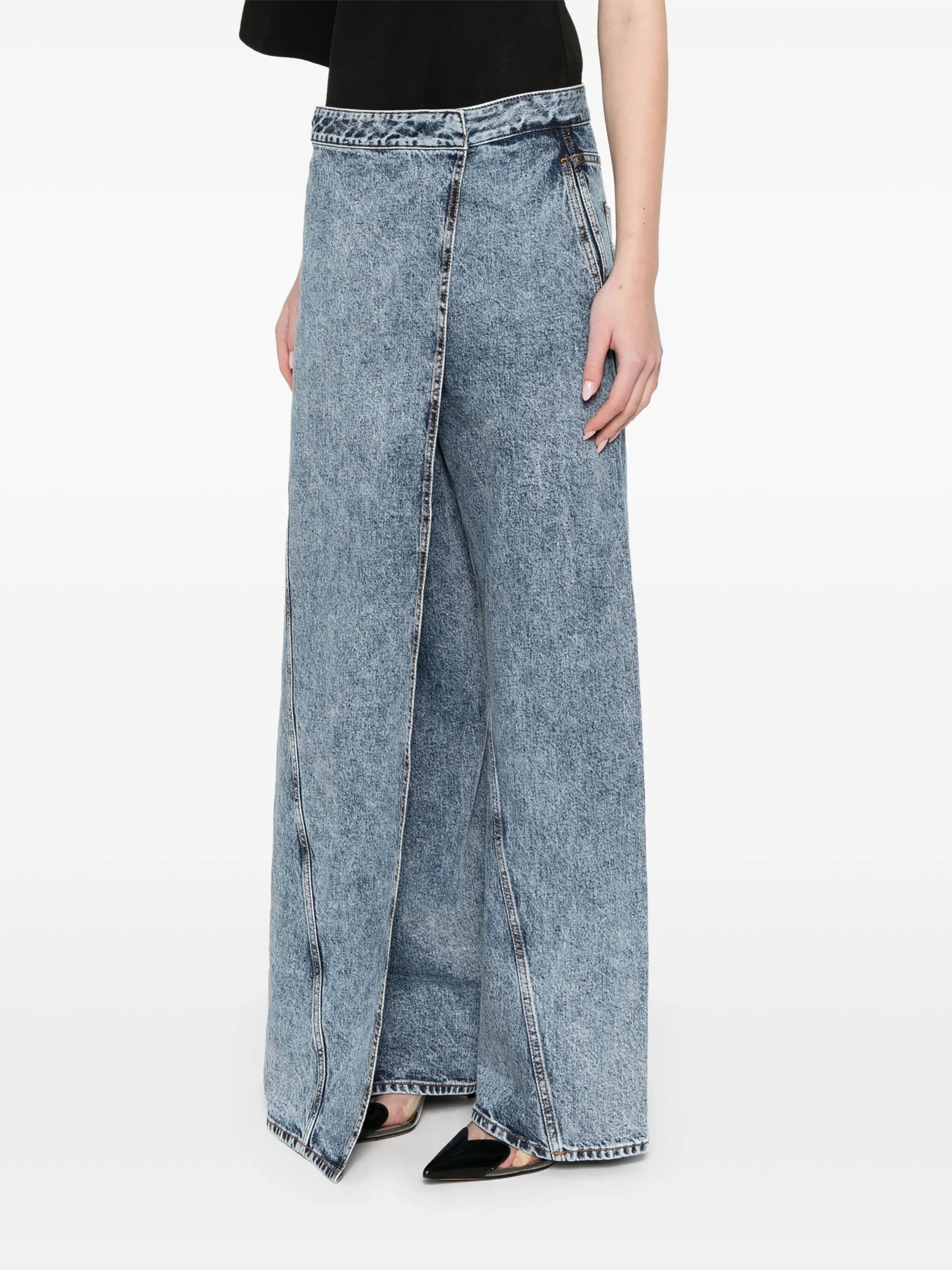 wrap wide-leg jeans