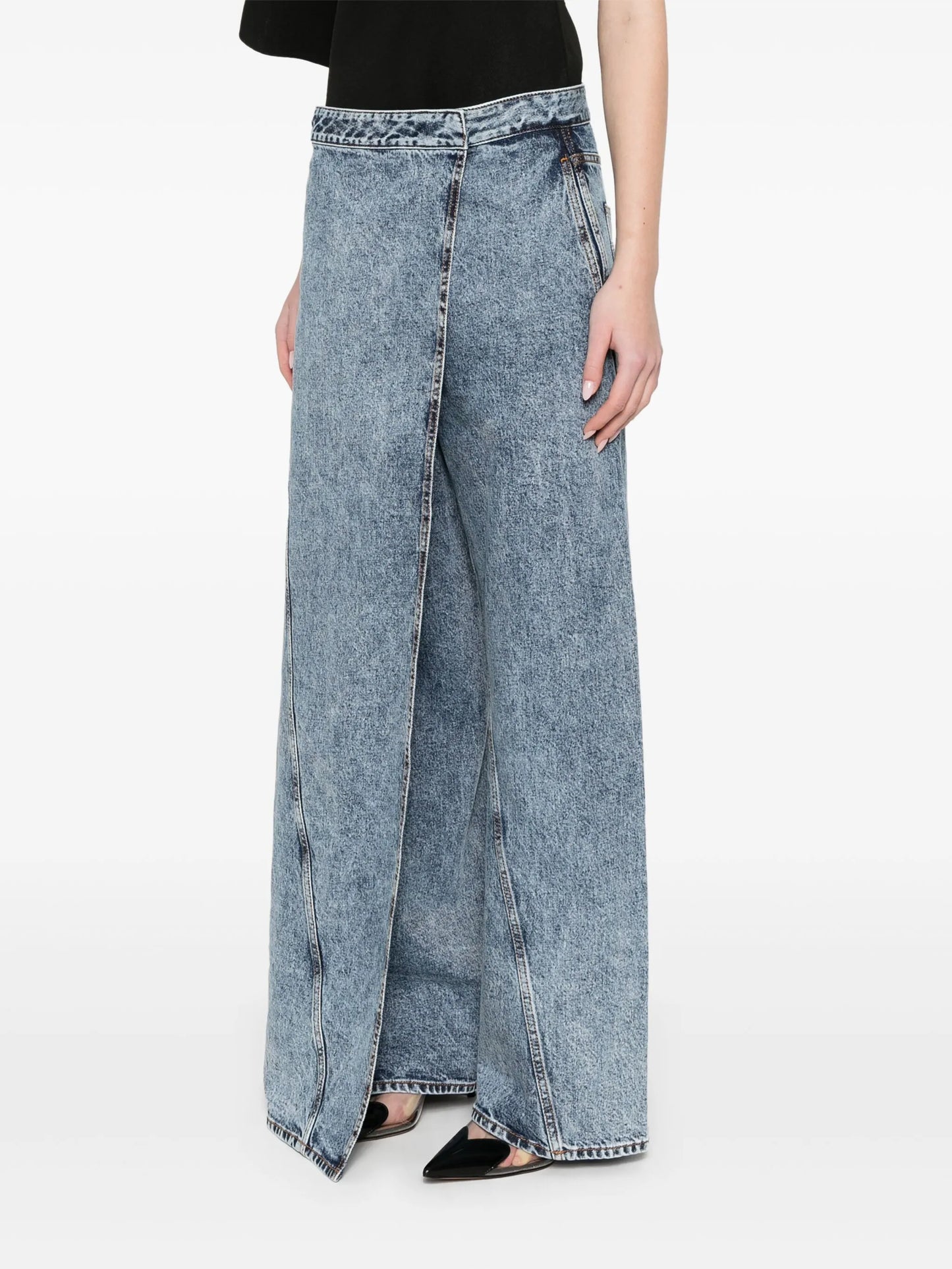 wrap wide-leg jeans