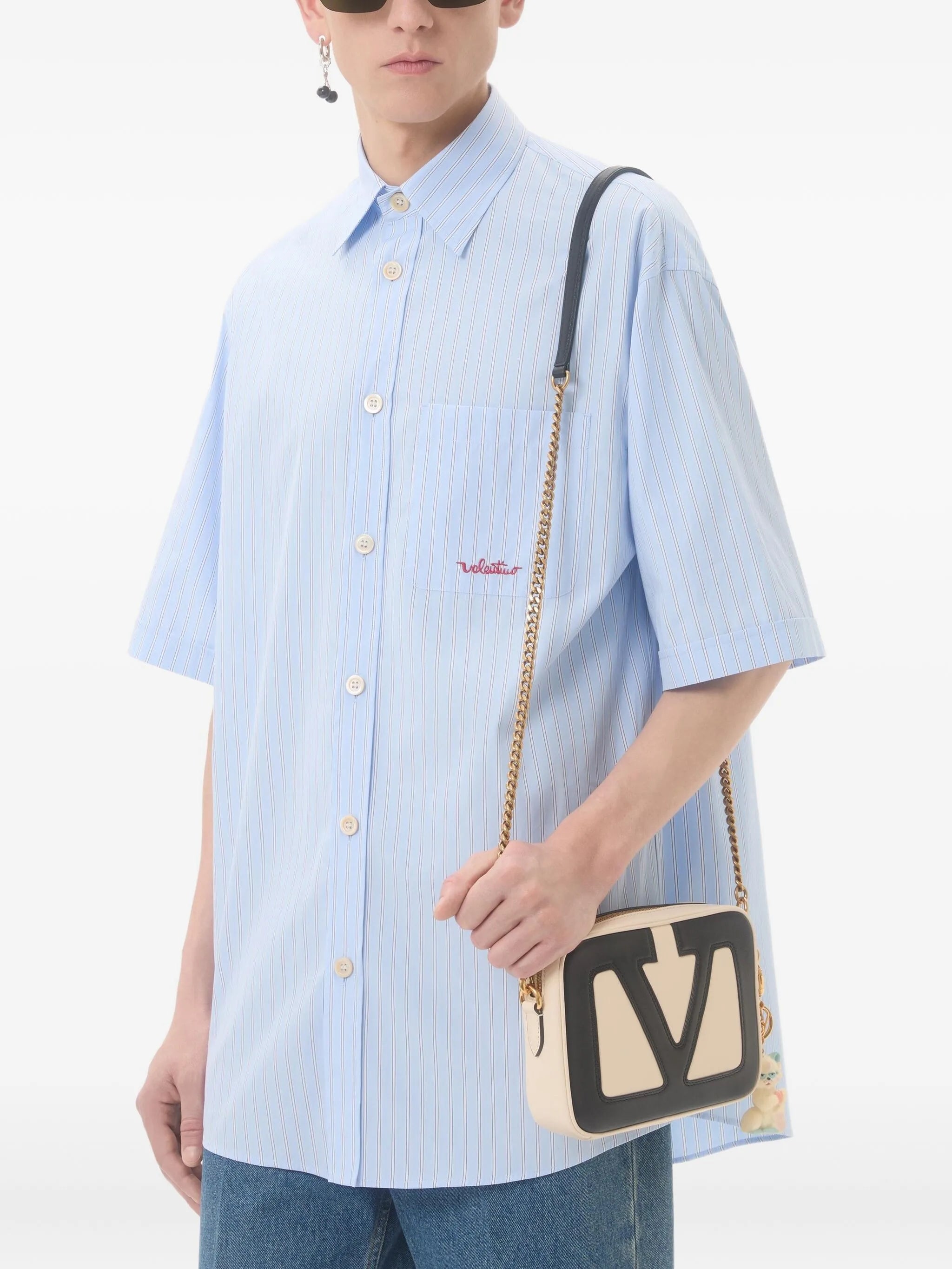 striped-pattern embroidered-logo shirt