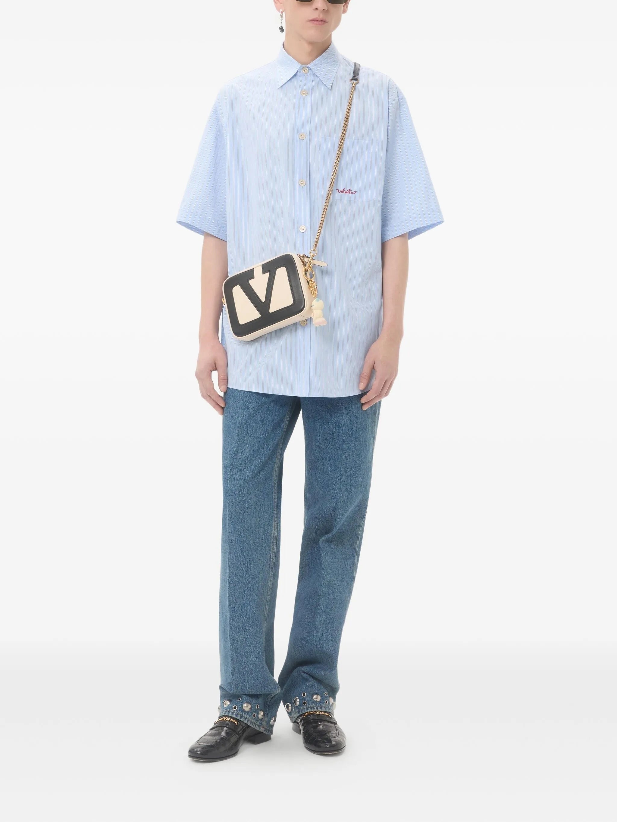 striped-pattern embroidered-logo shirt