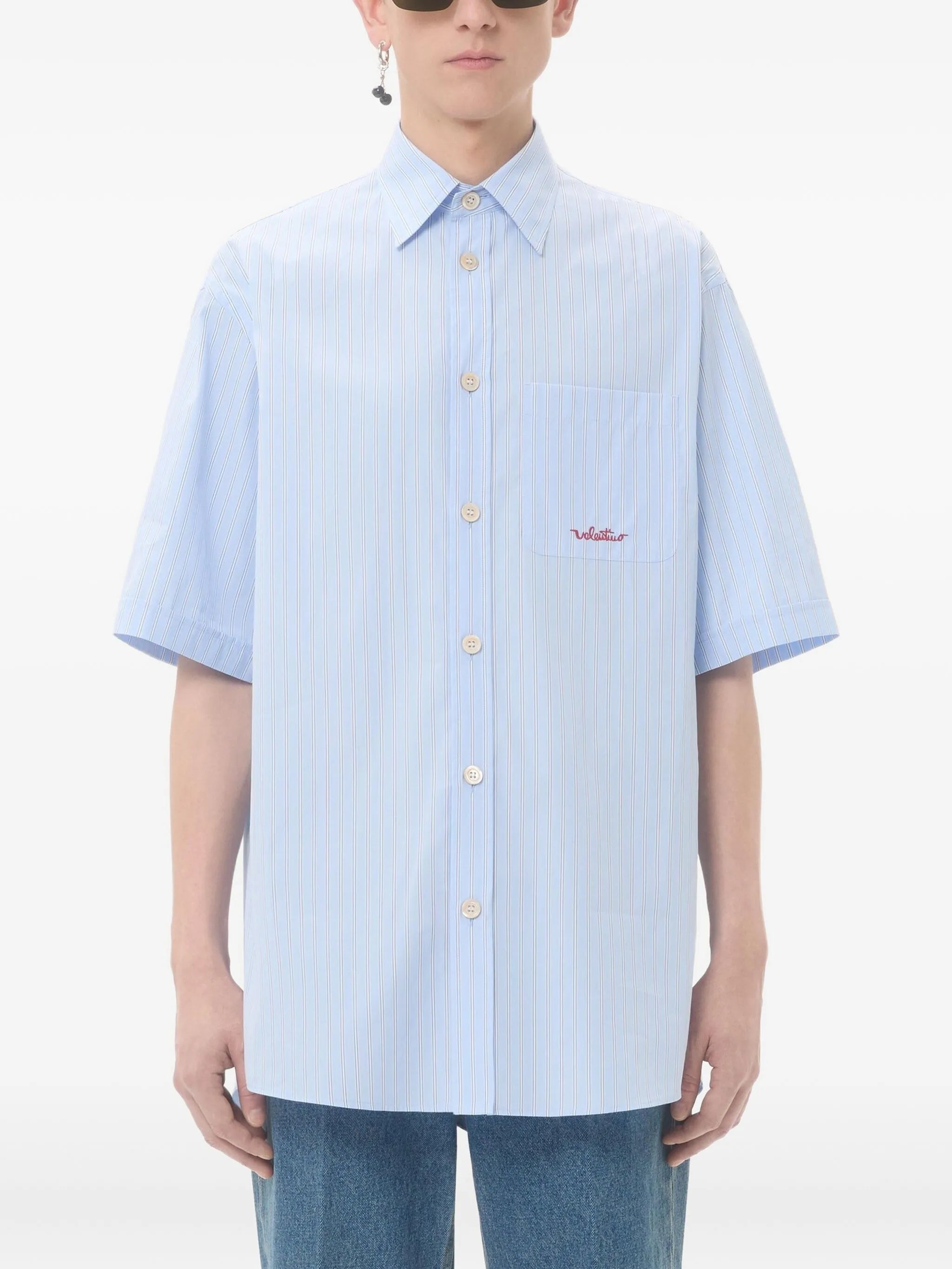 striped-pattern embroidered-logo shirt