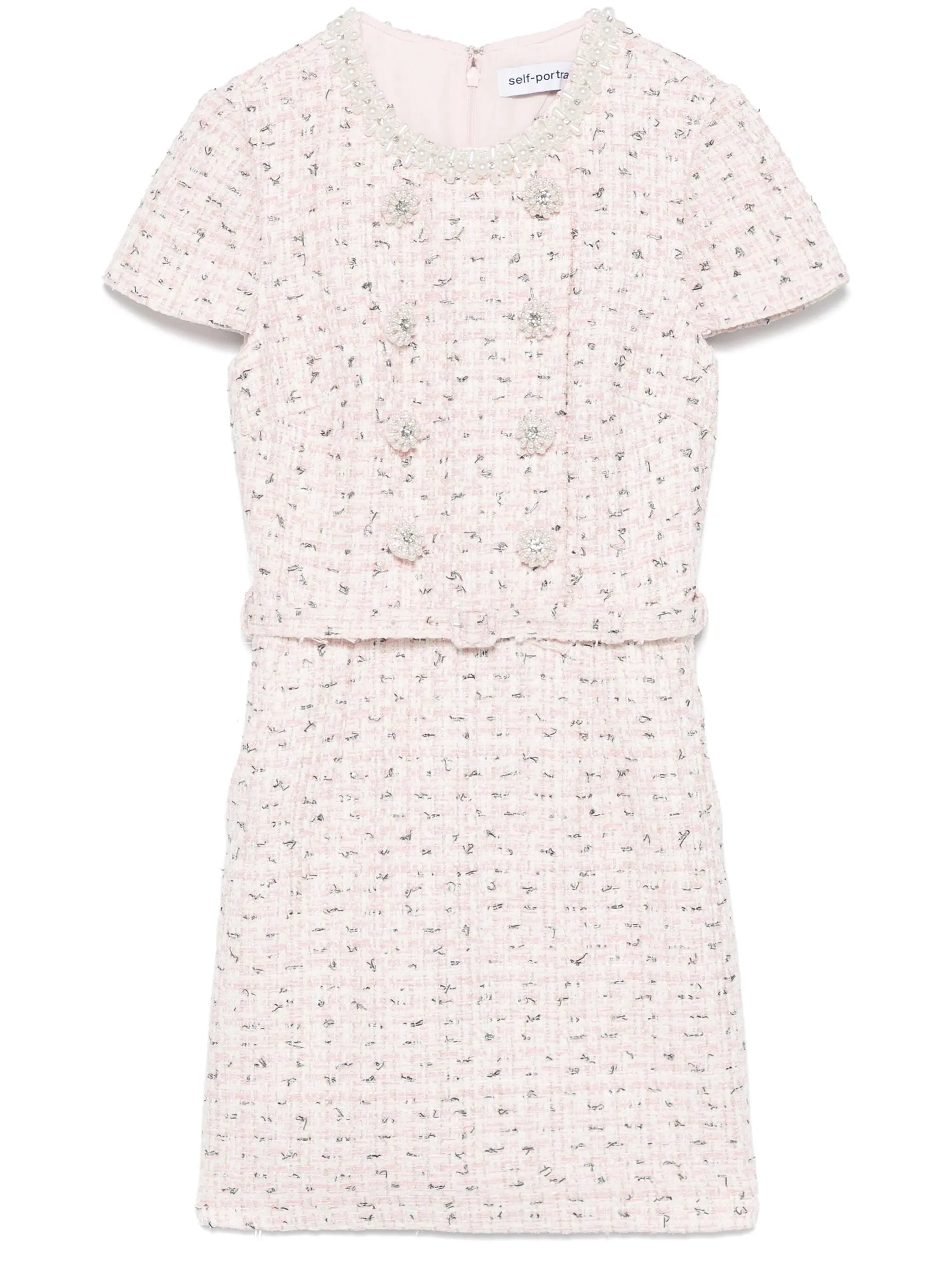 boucle pearl-embellished mini dress