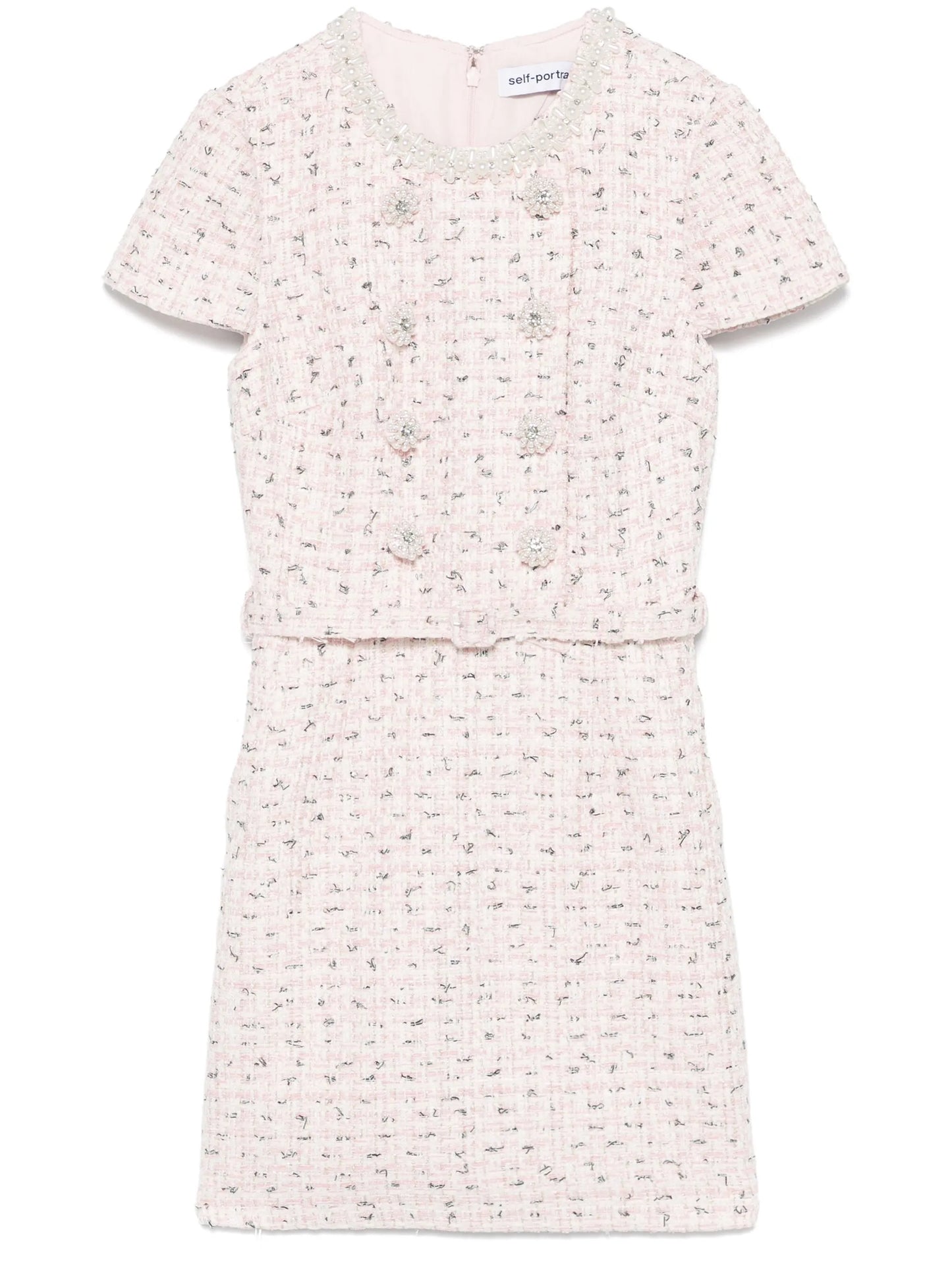 boucle pearl-embellished mini dress