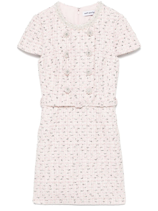 boucle pearl-embellished mini dress