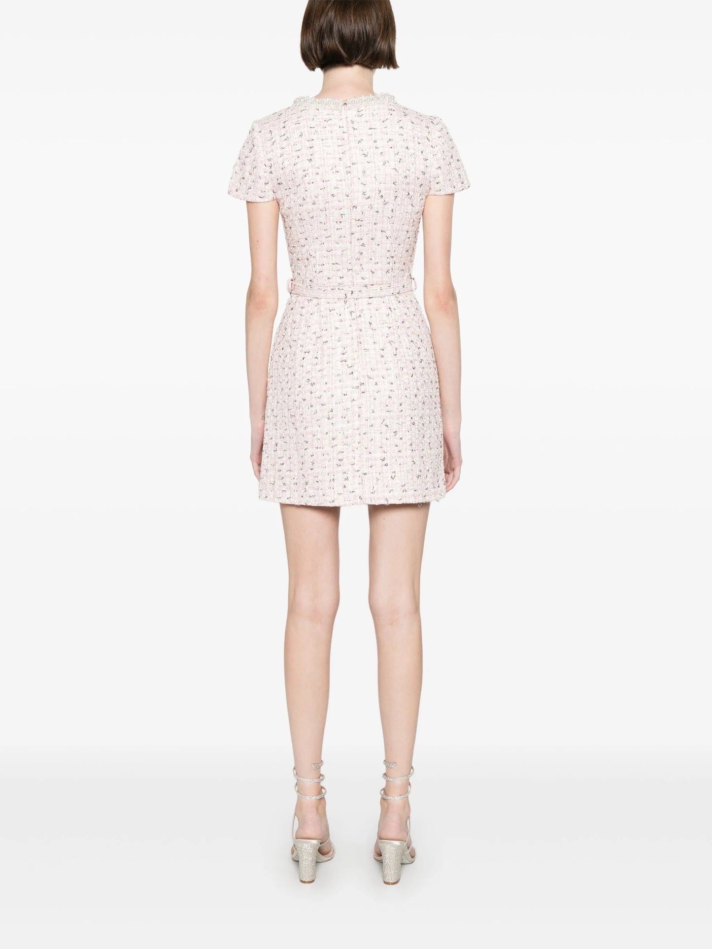 boucle pearl-embellished mini dress
