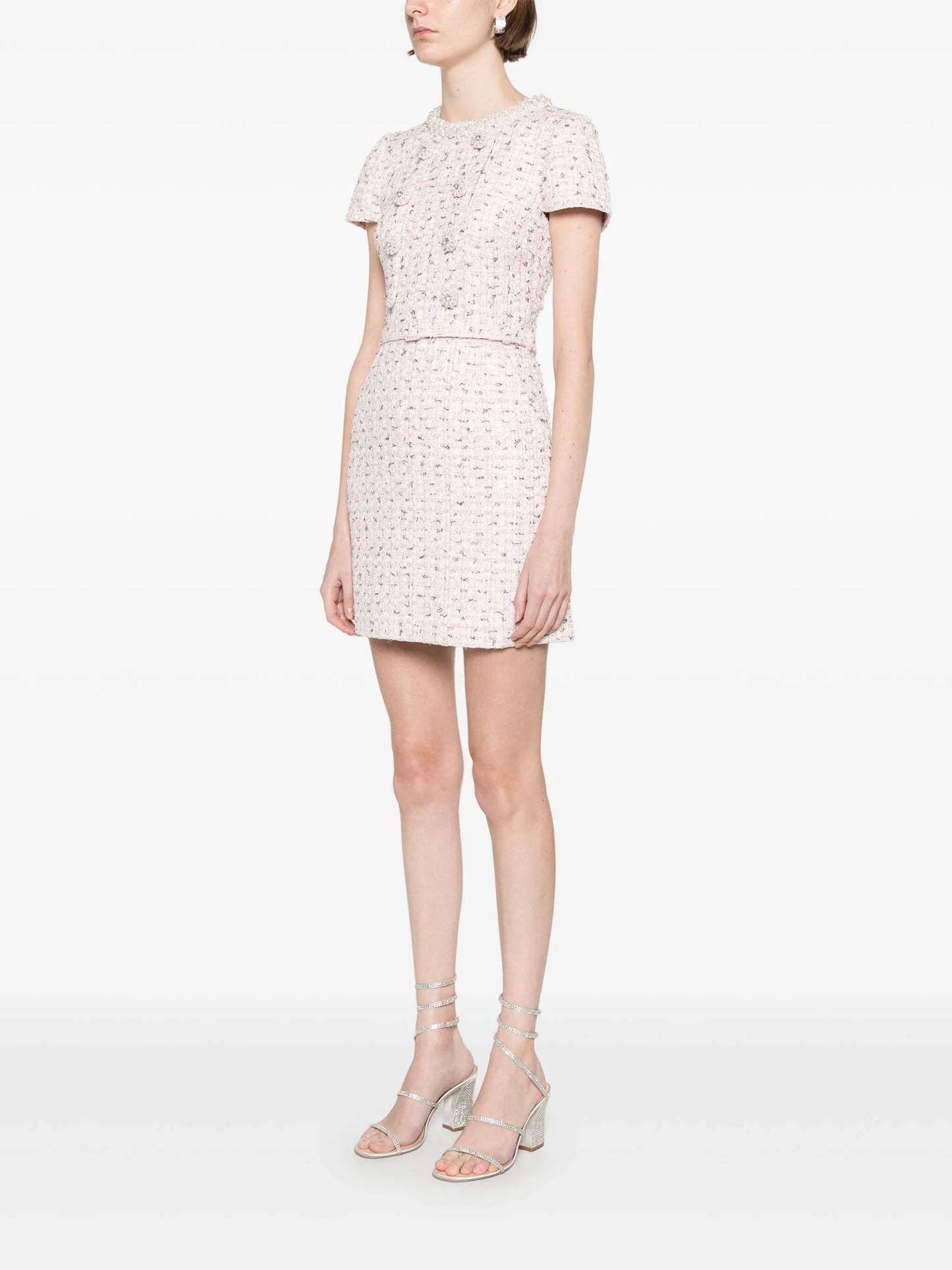boucle pearl-embellished mini dress