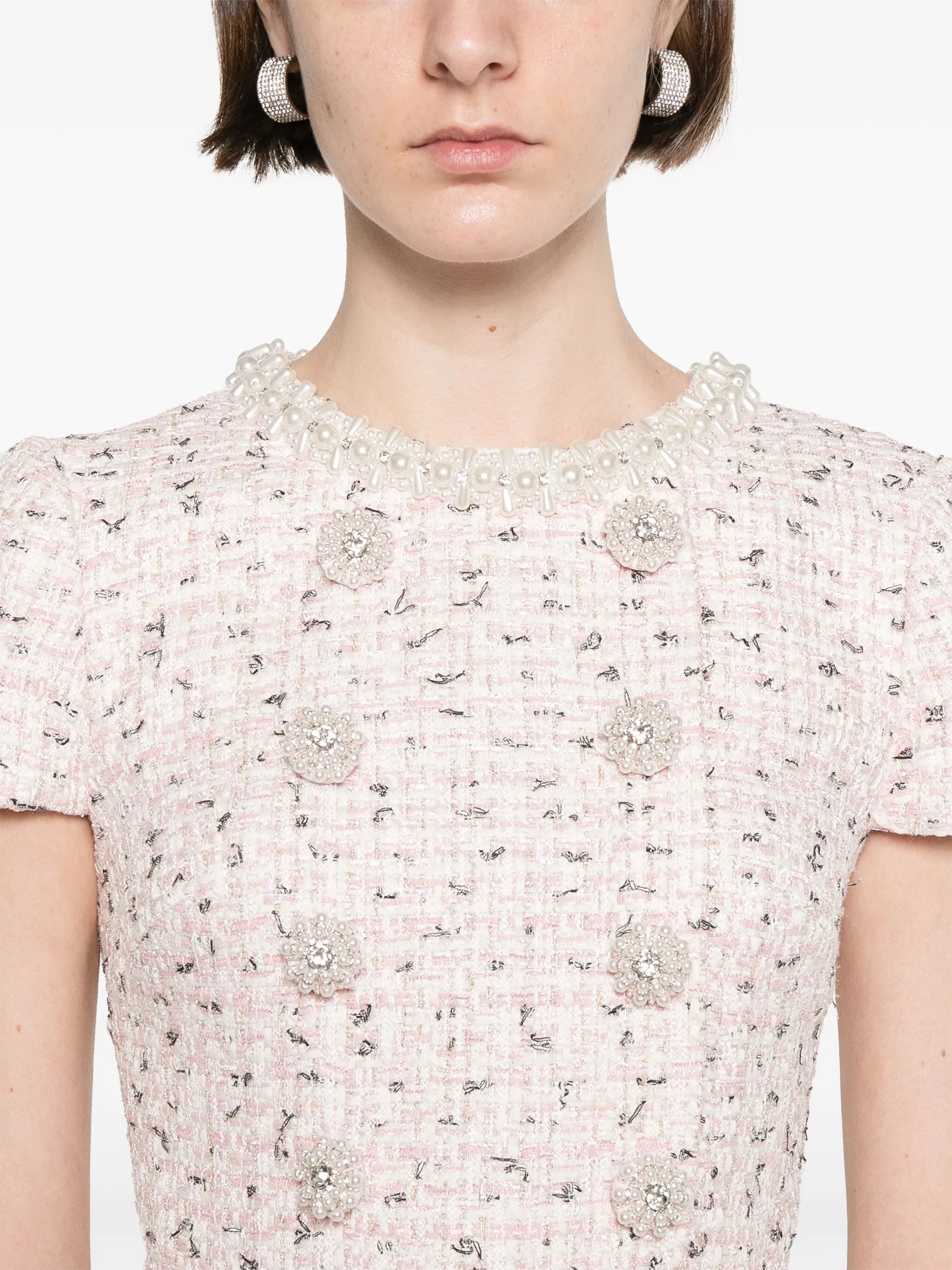 boucle pearl-embellished mini dress