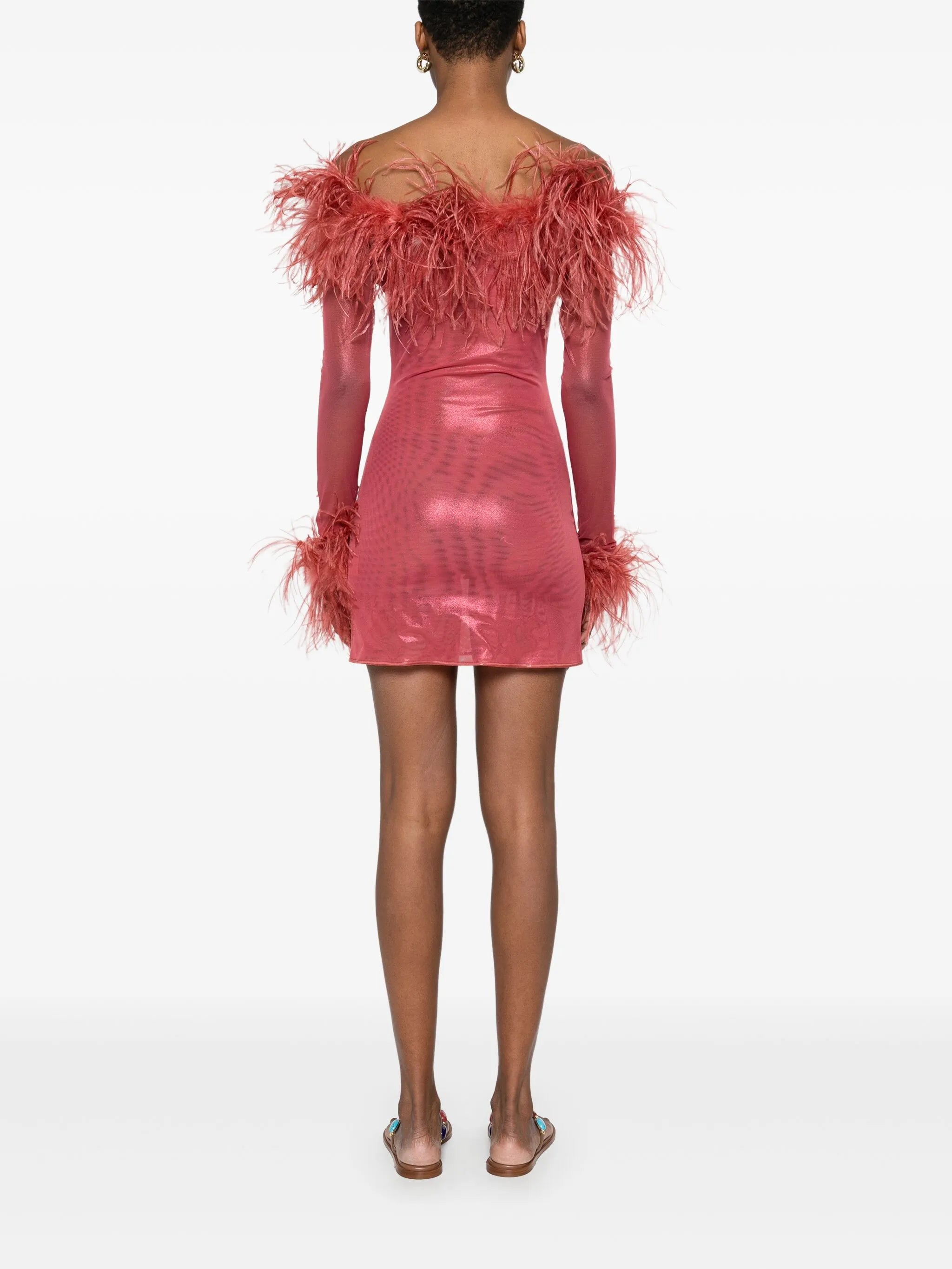 feather-trim mini dress