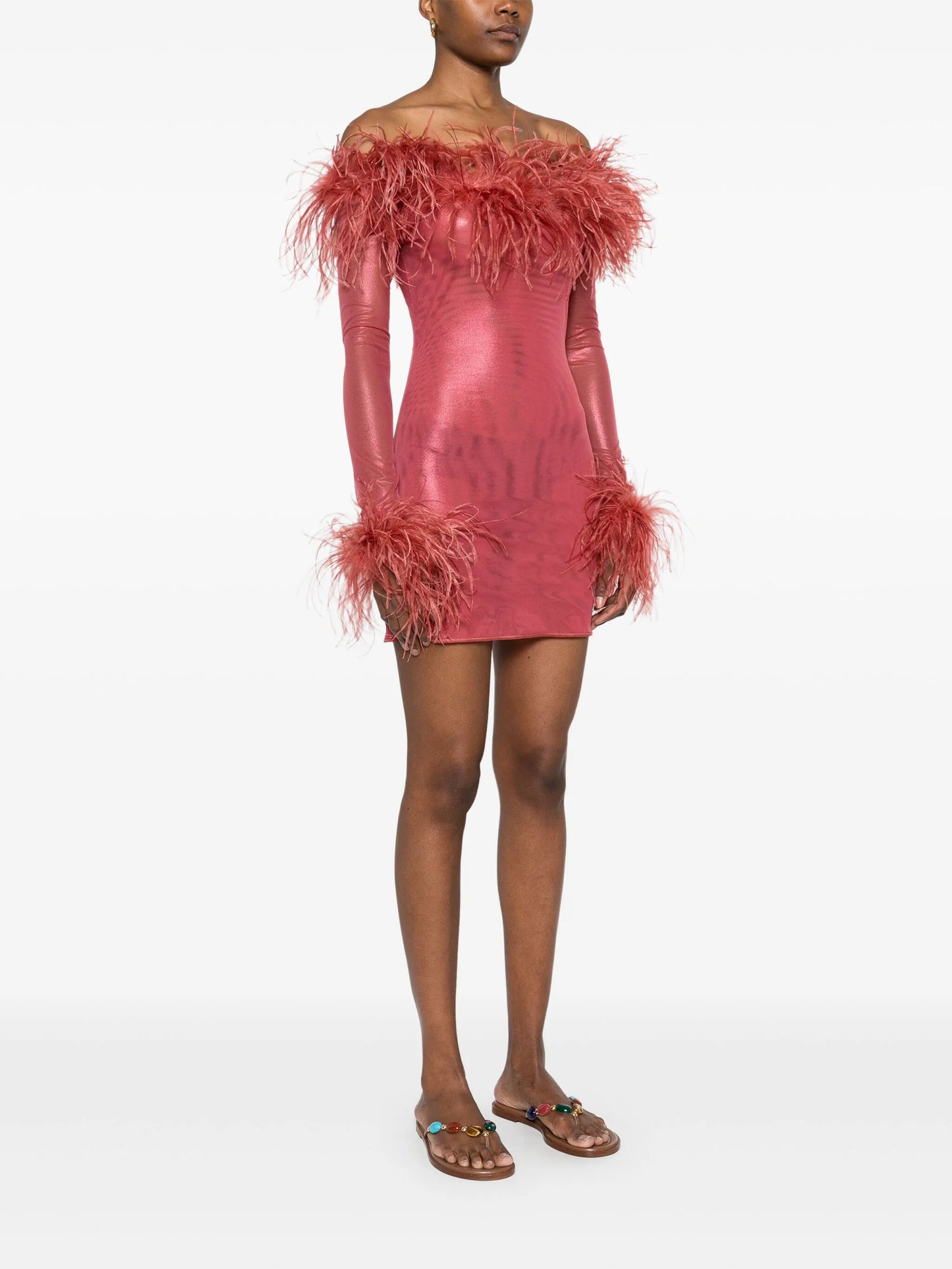 feather-trim mini dress