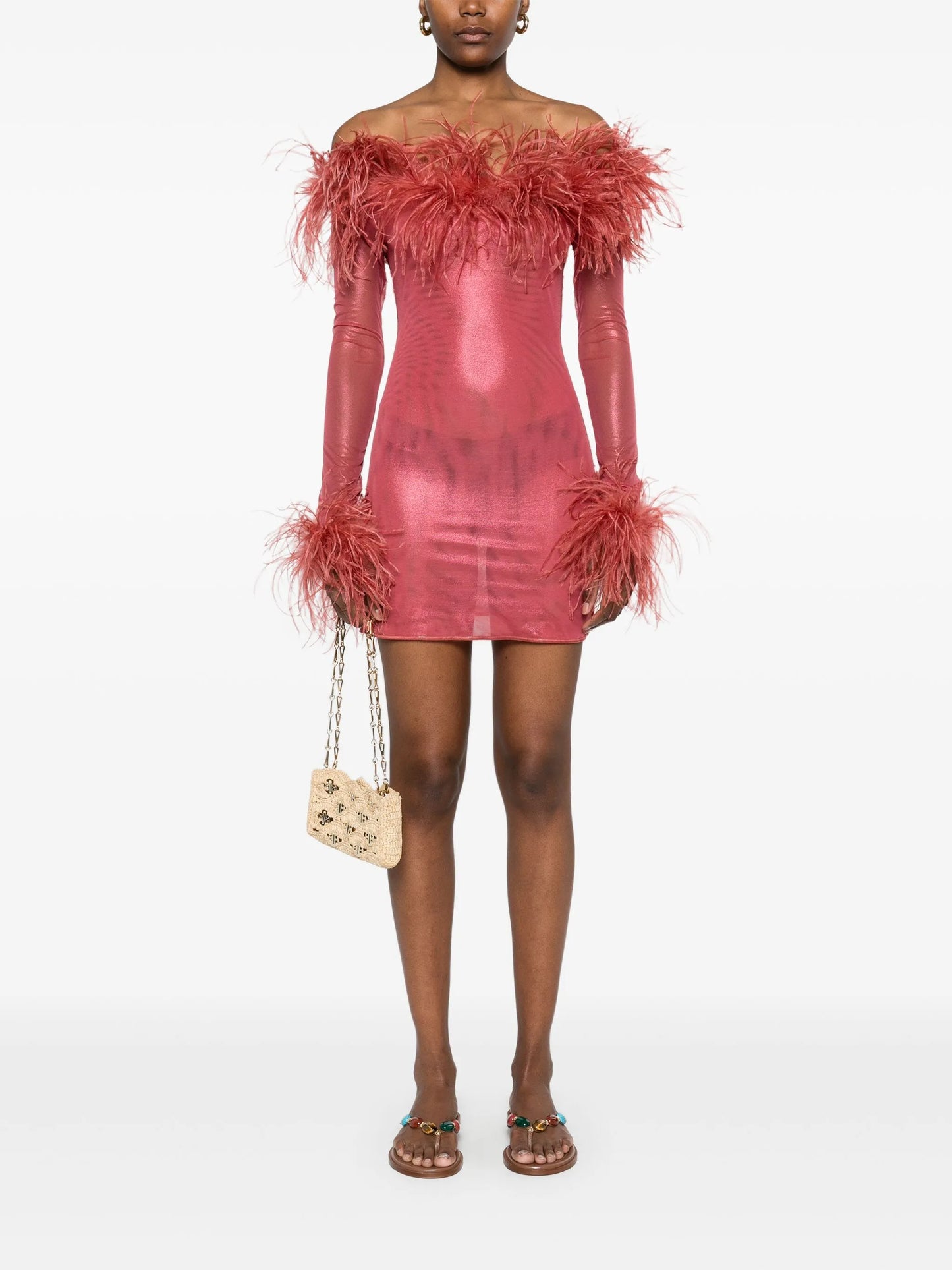 feather-trim mini dress