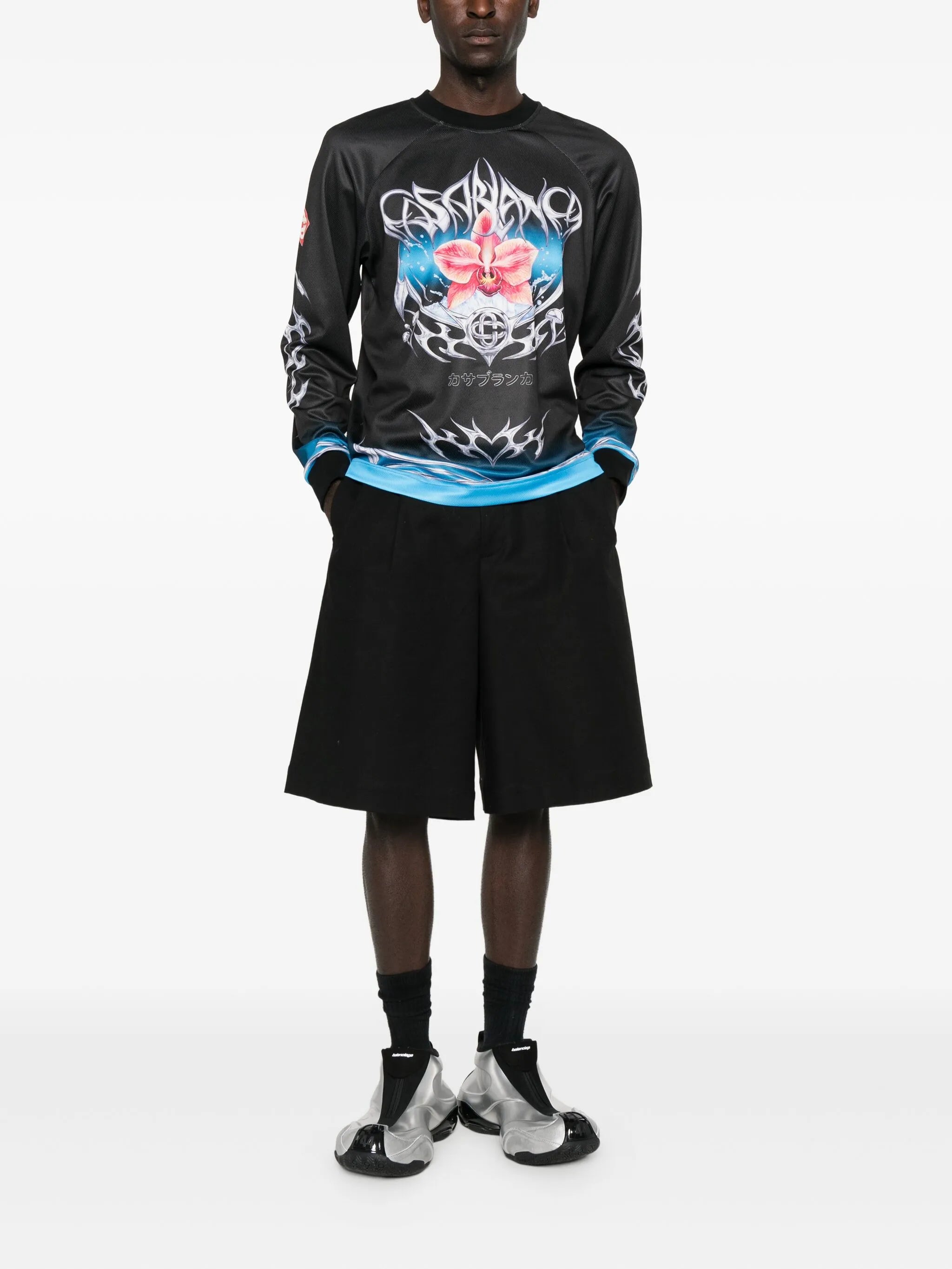 orchid-print football jersey