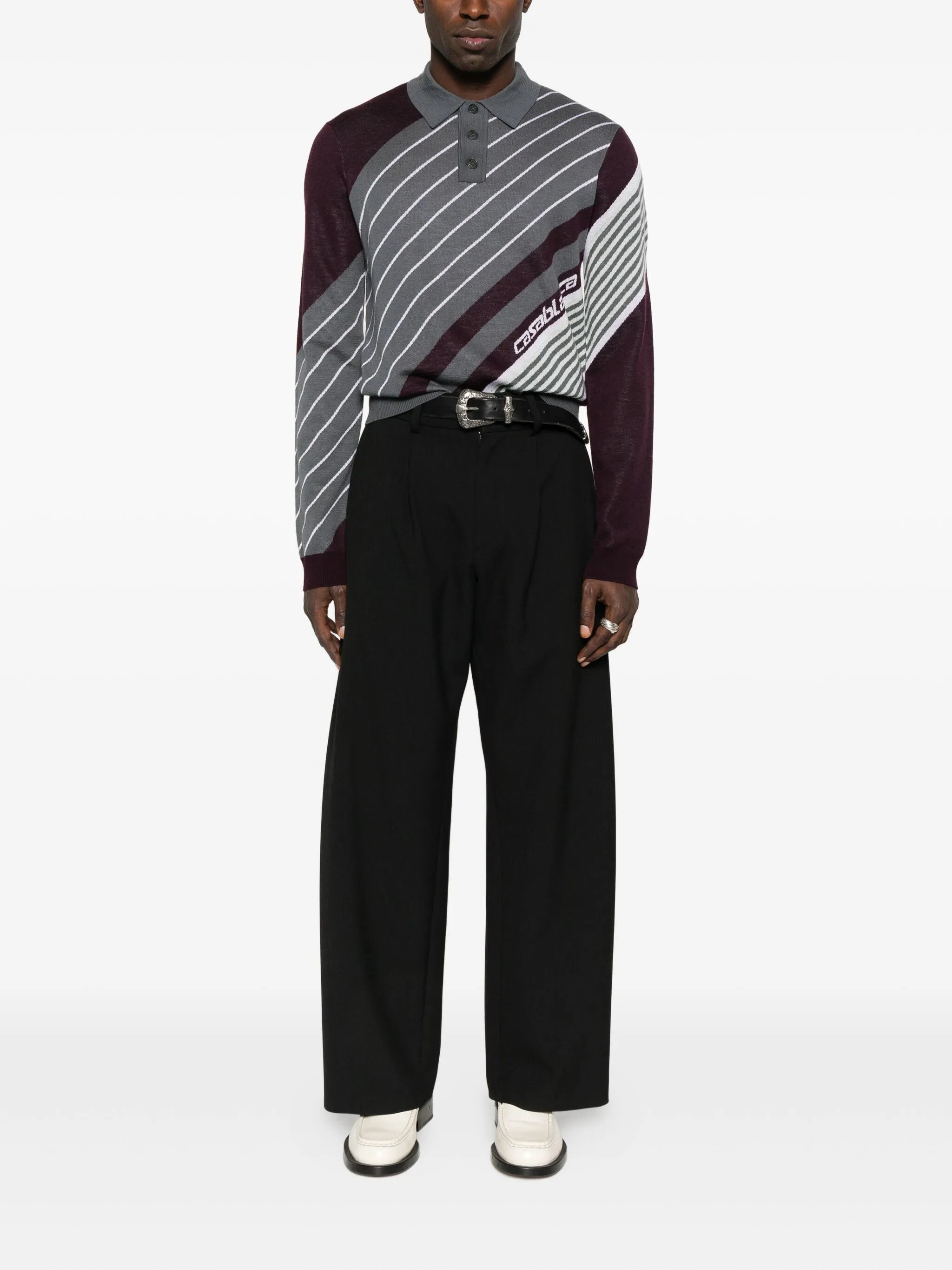 diagonal-stripe polo shirt