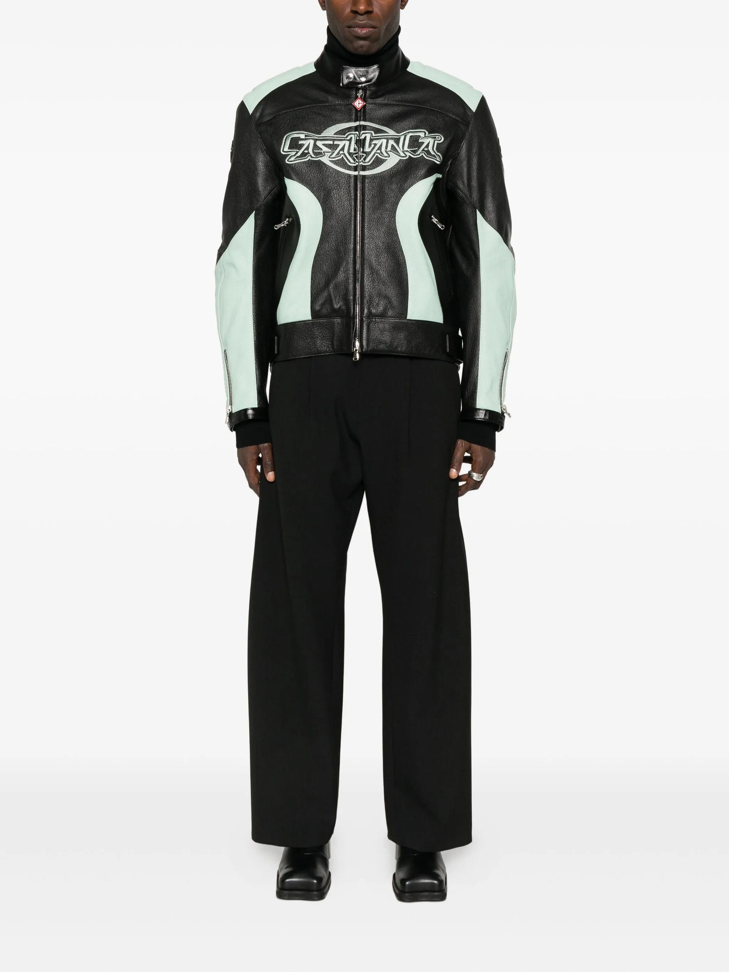 panelled leather jacket