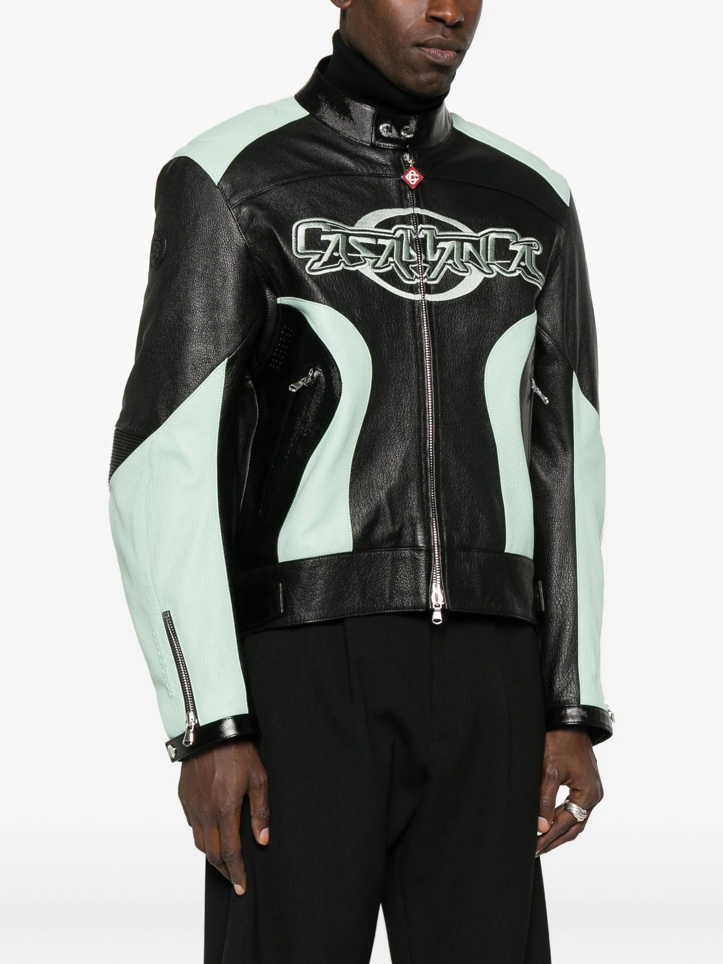 panelled leather jacket