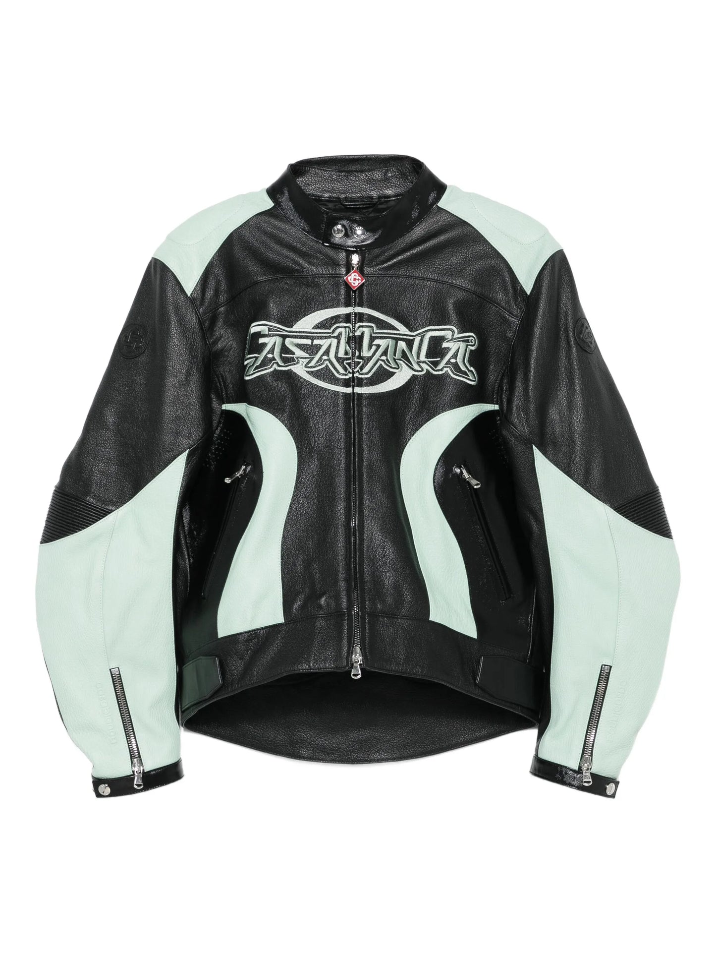 panelled leather jacket