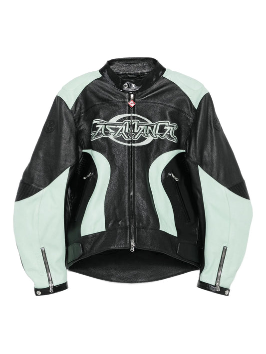 panelled leather jacket