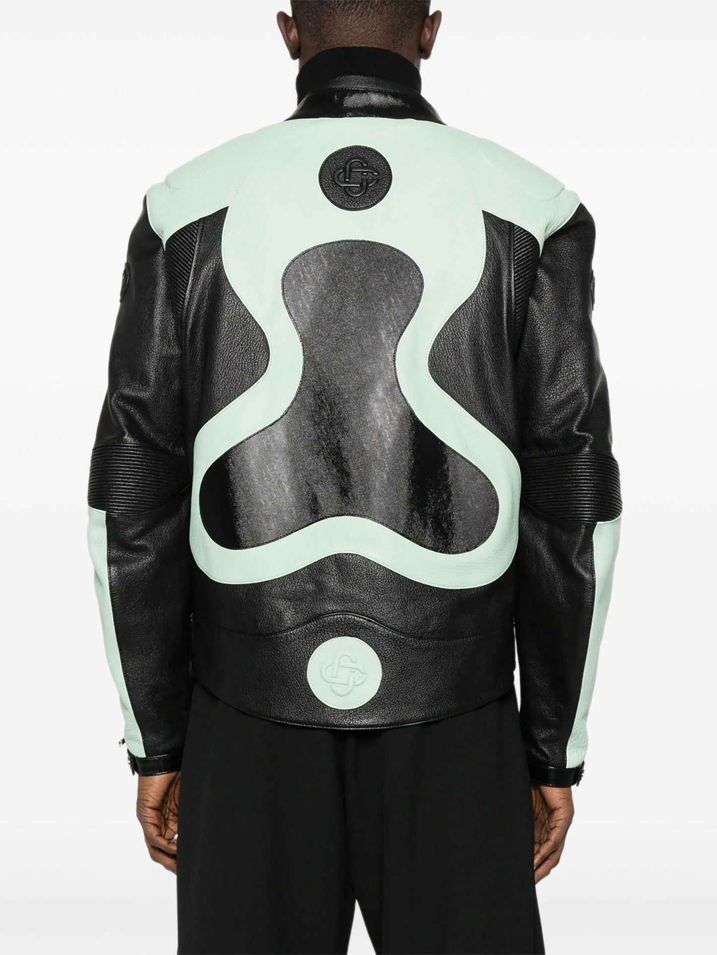 panelled leather jacket