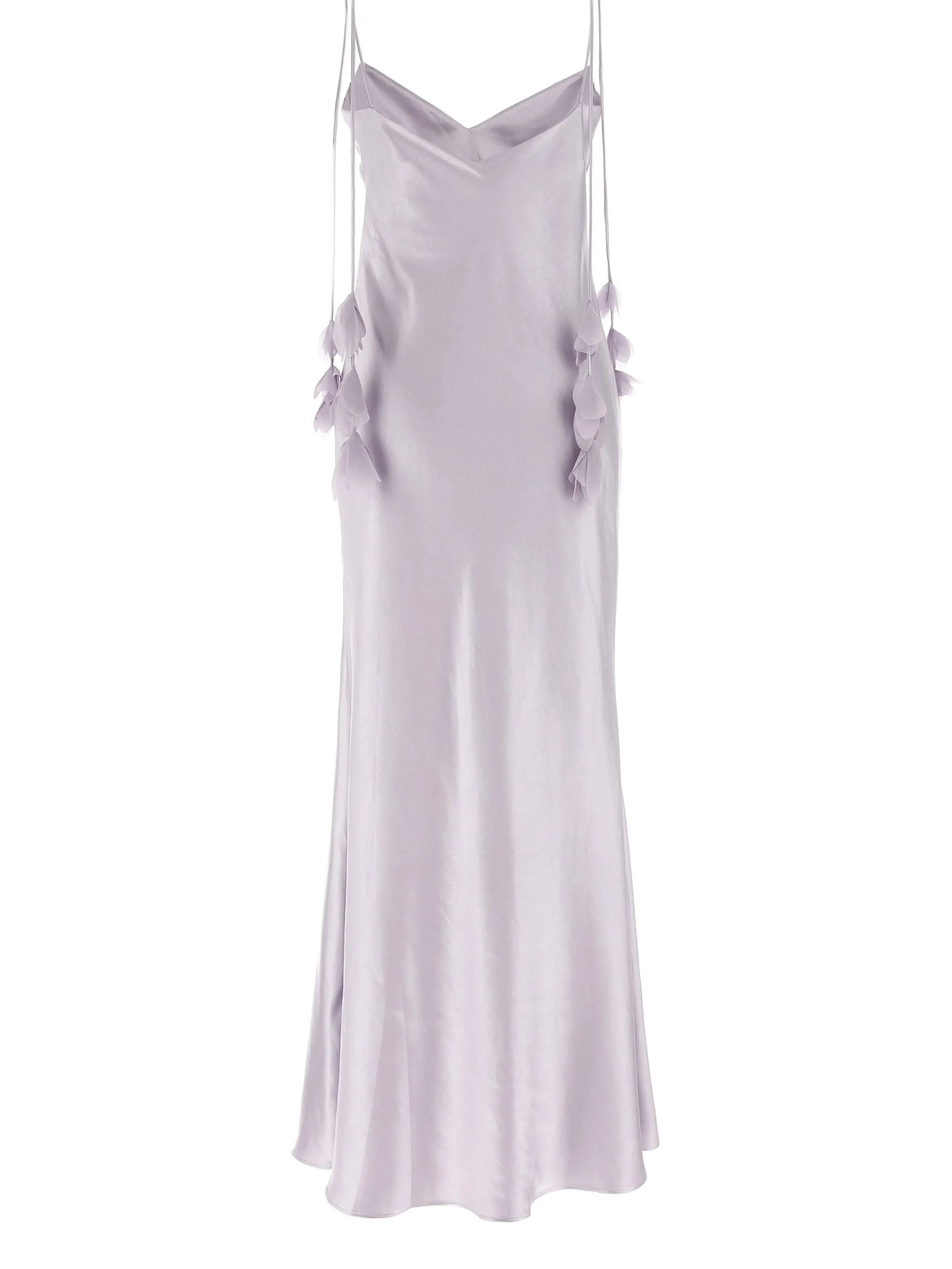 floral-appliqué satin dress