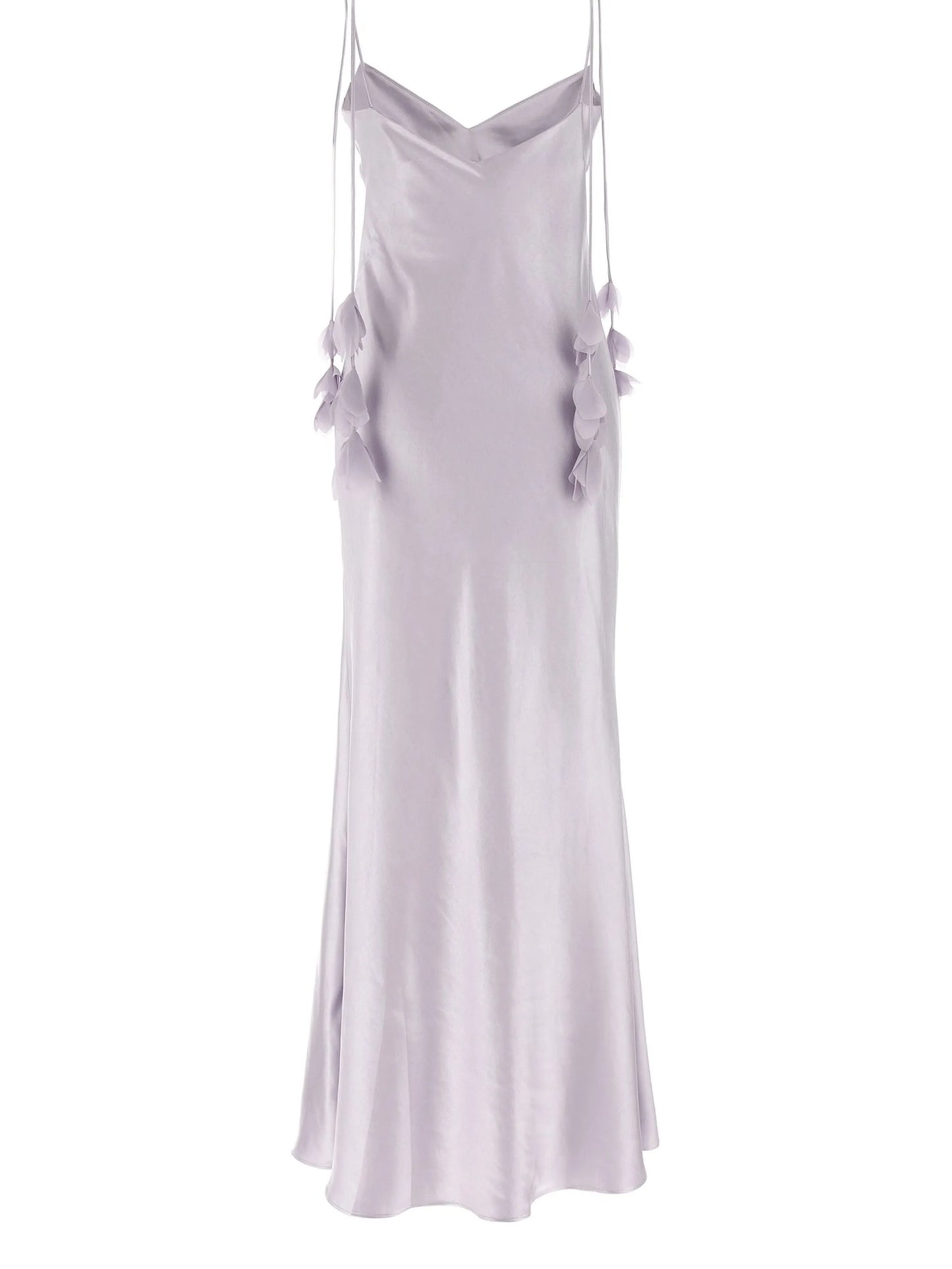 floral-appliqué satin dress