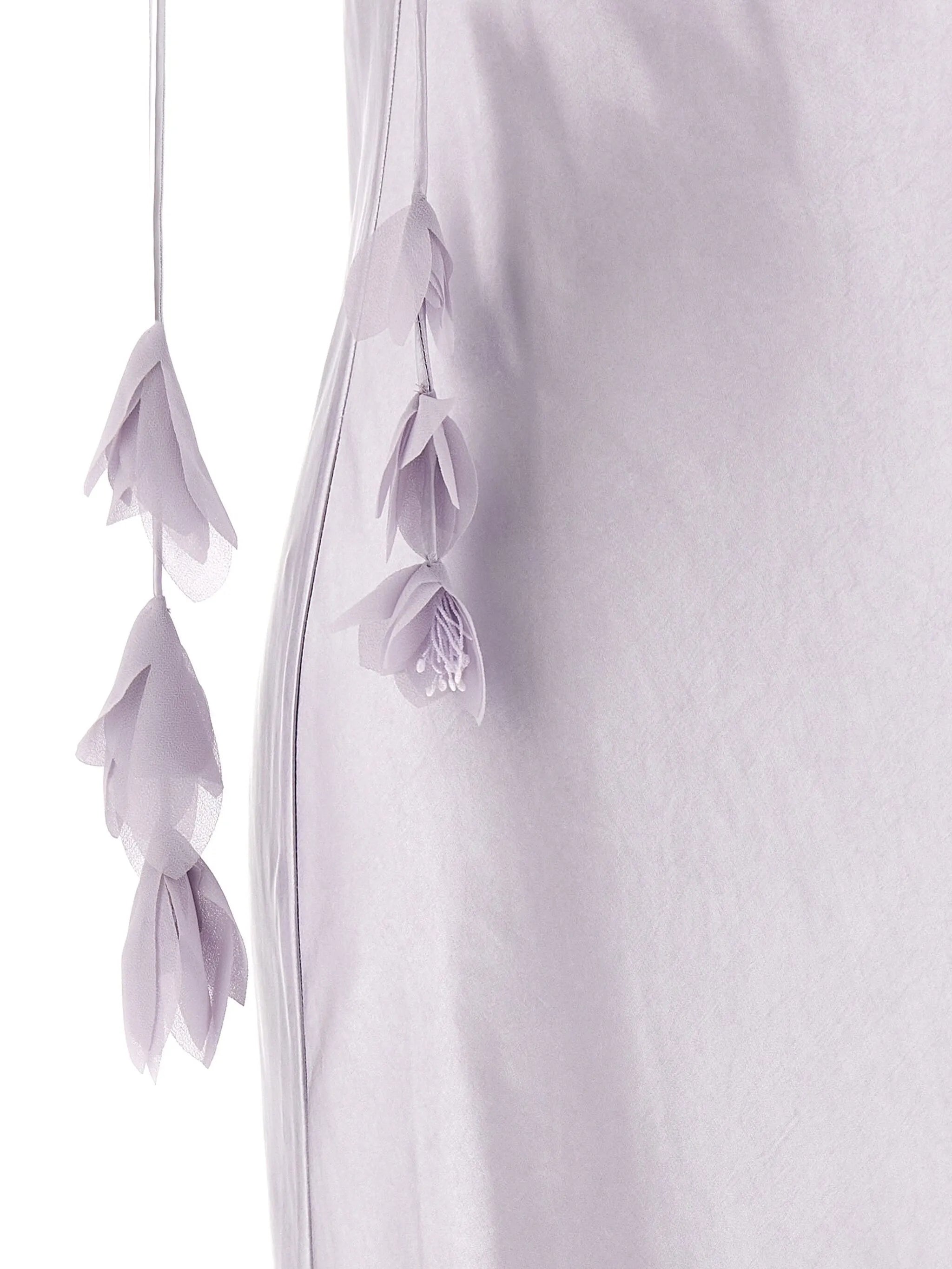 floral-appliqué satin dress