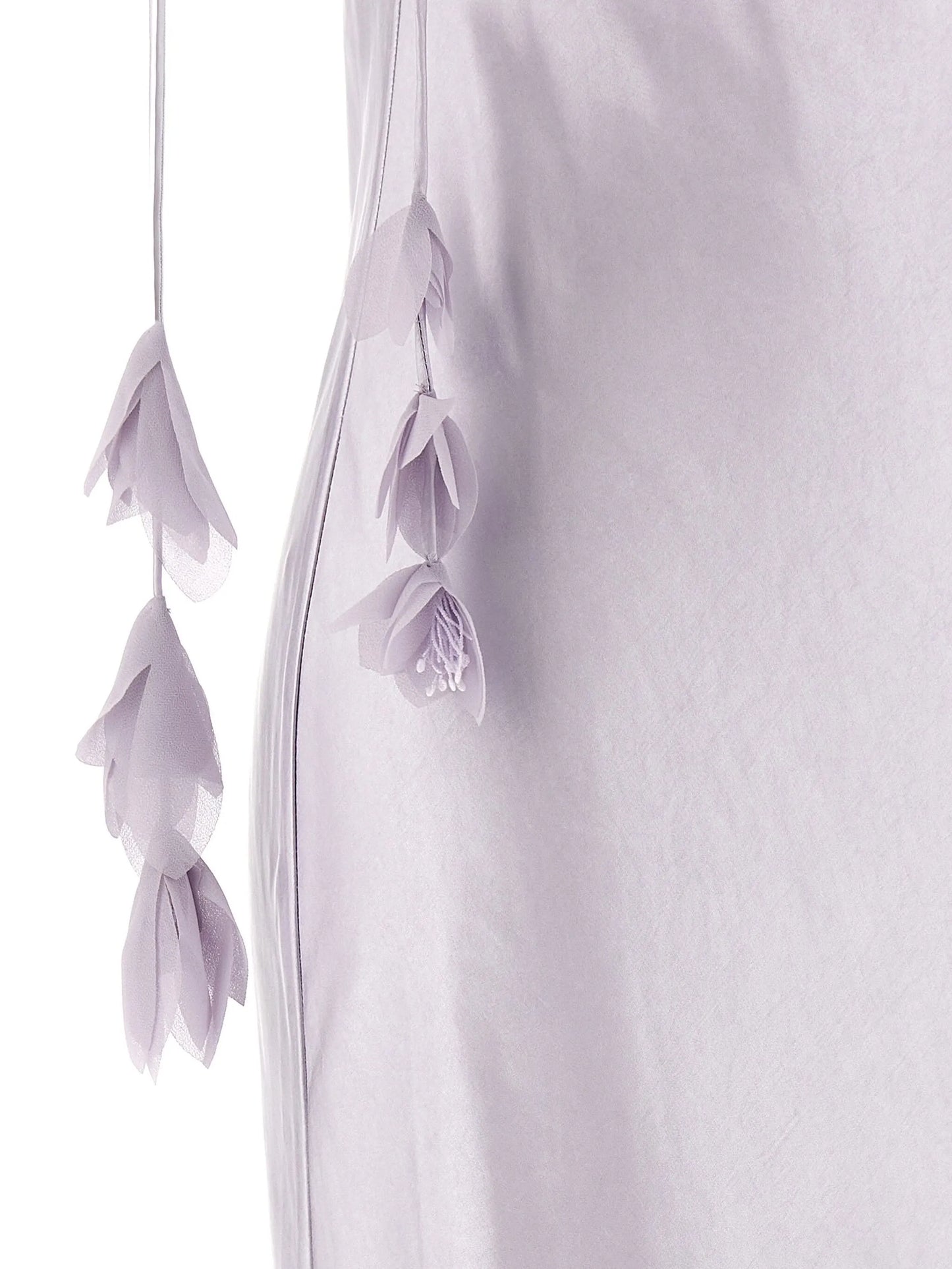 floral-appliqué satin dress