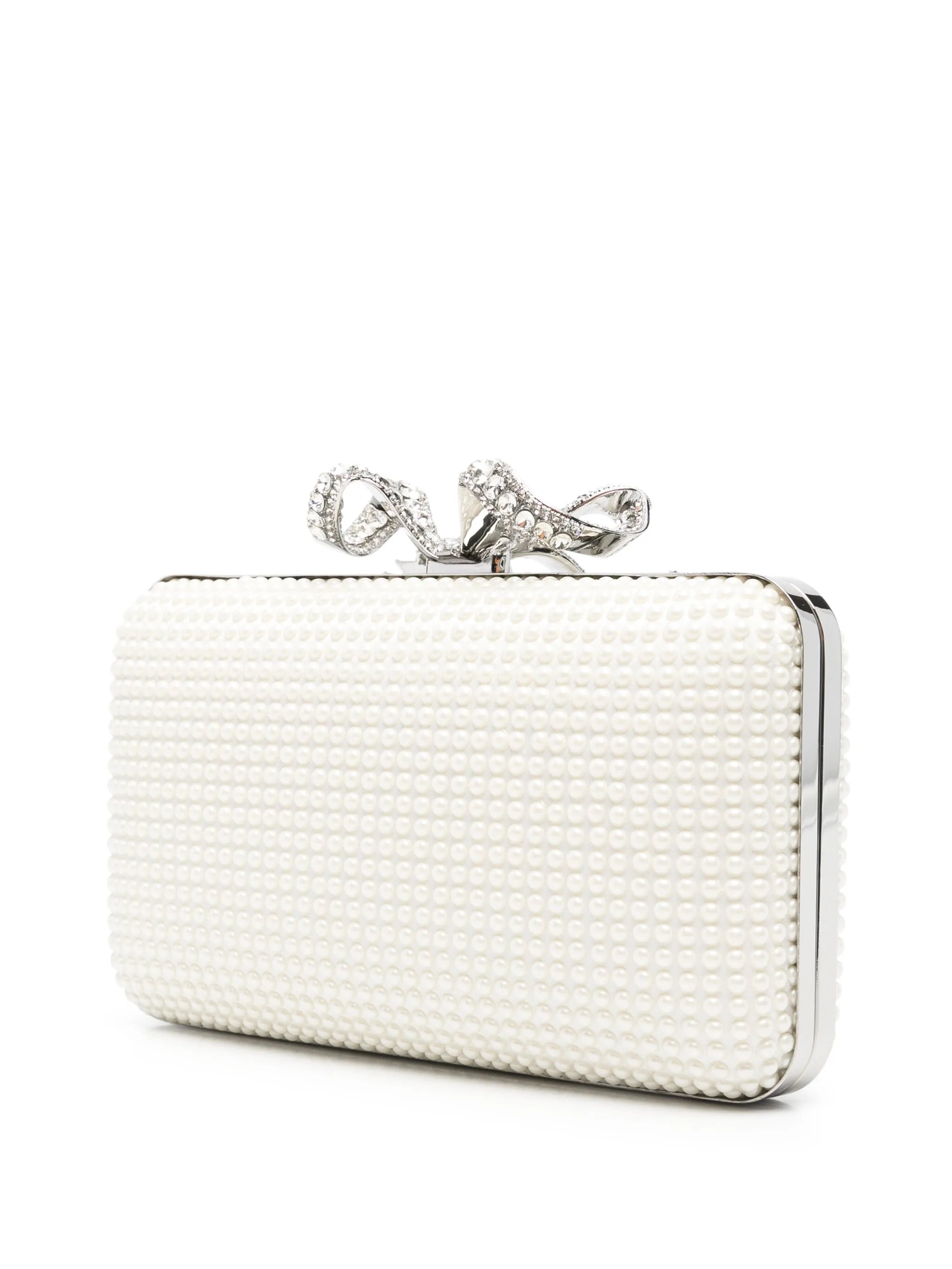 bow-detail faux-pearl clutch bag