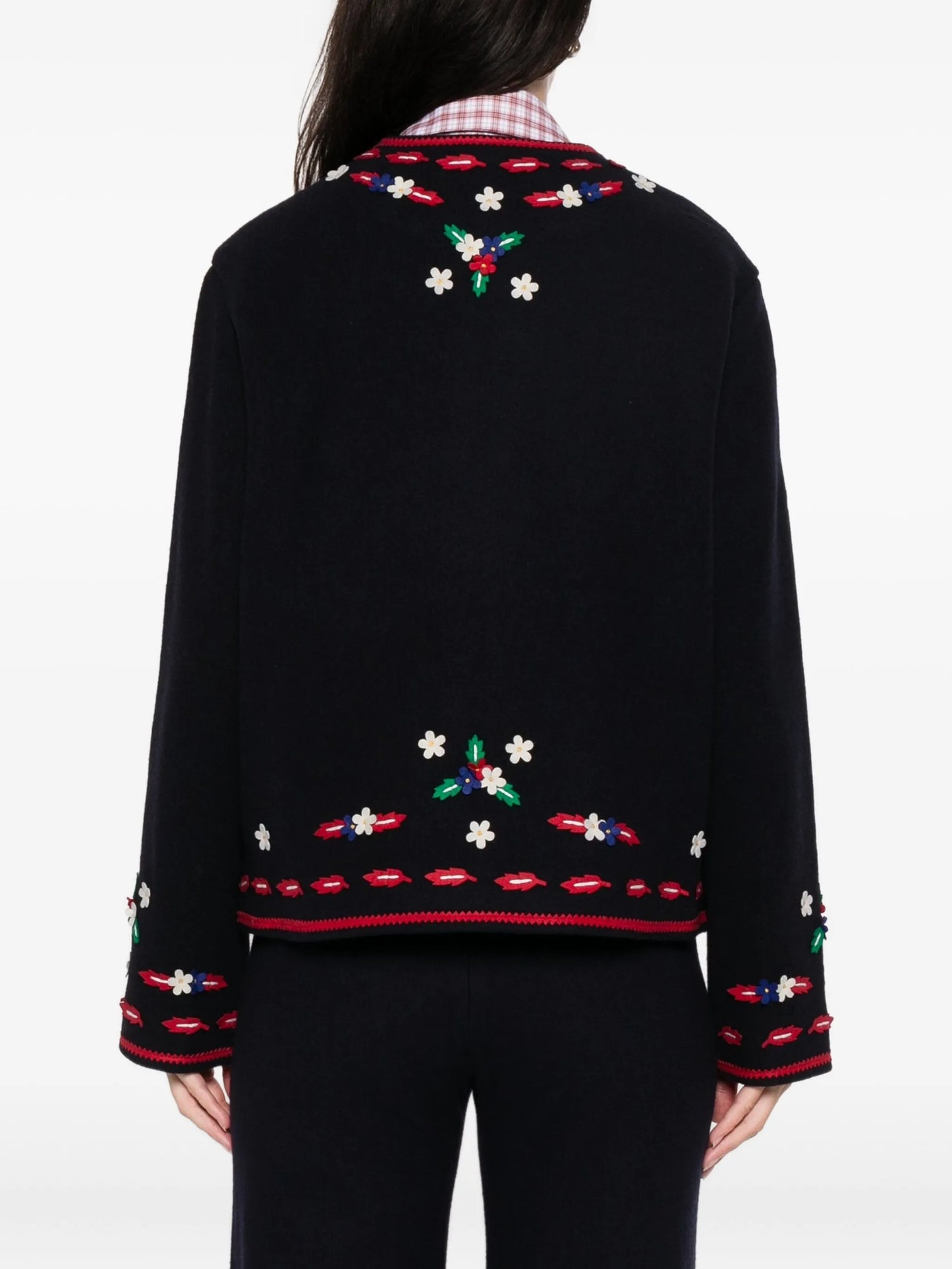 flower appliqué V-neck knitwear