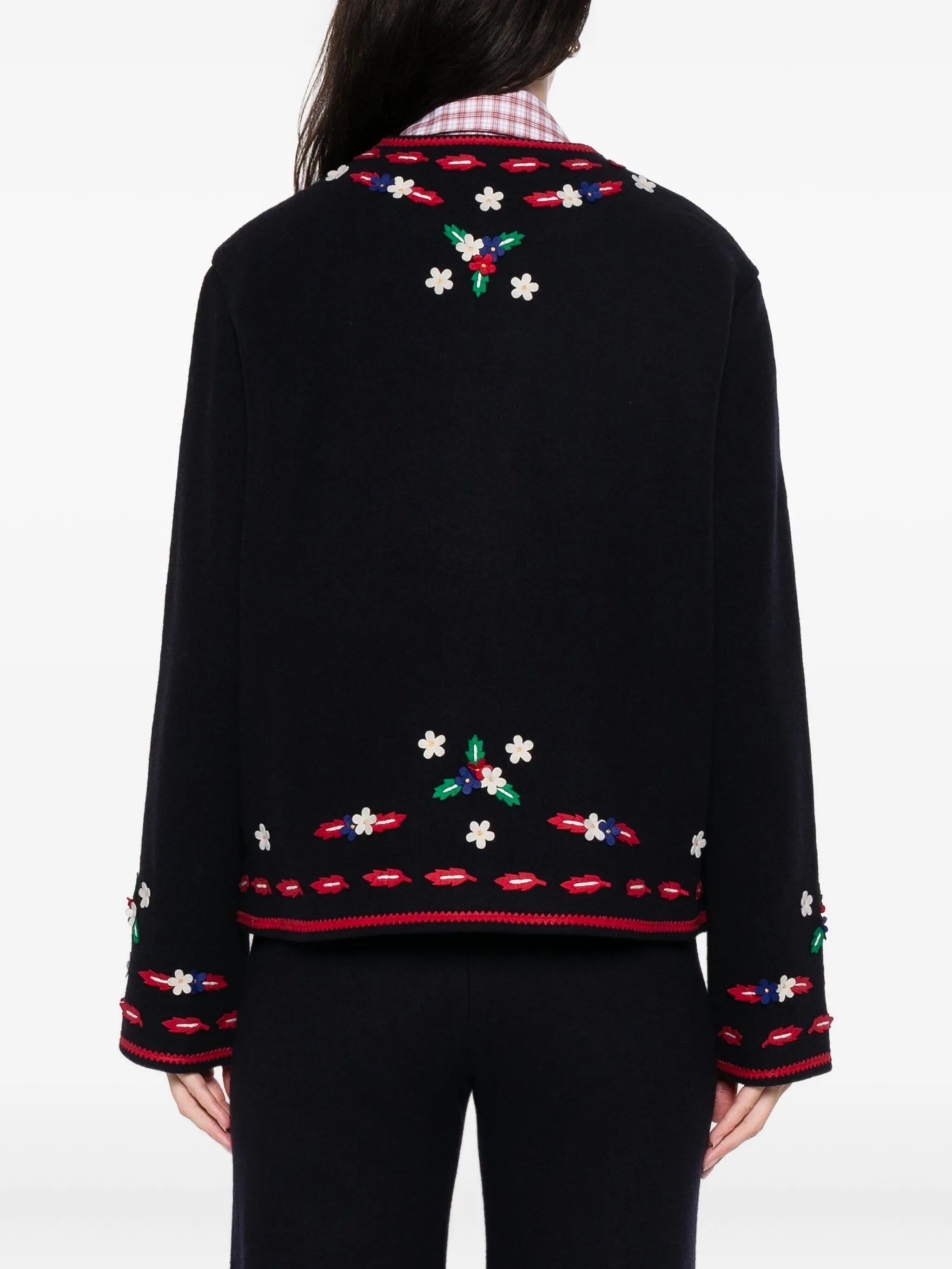flower appliqué V-neck knitwear