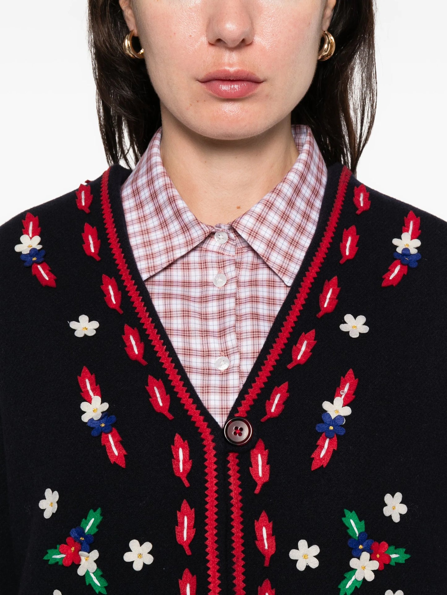 flower appliqué V-neck knitwear