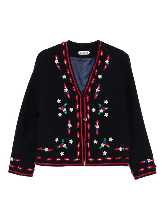 flower appliqué V-neck knitwear