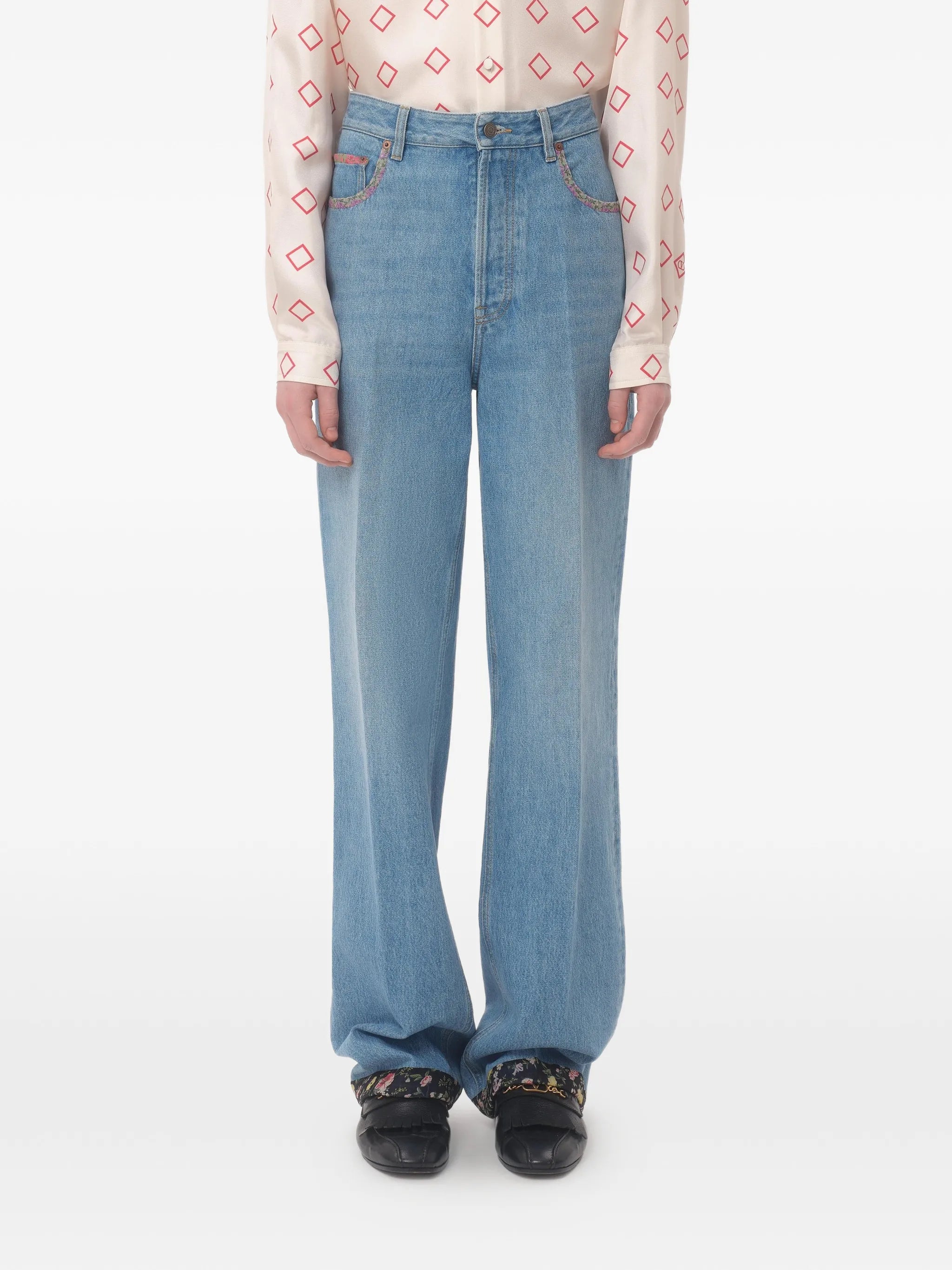 floral-trim jeans