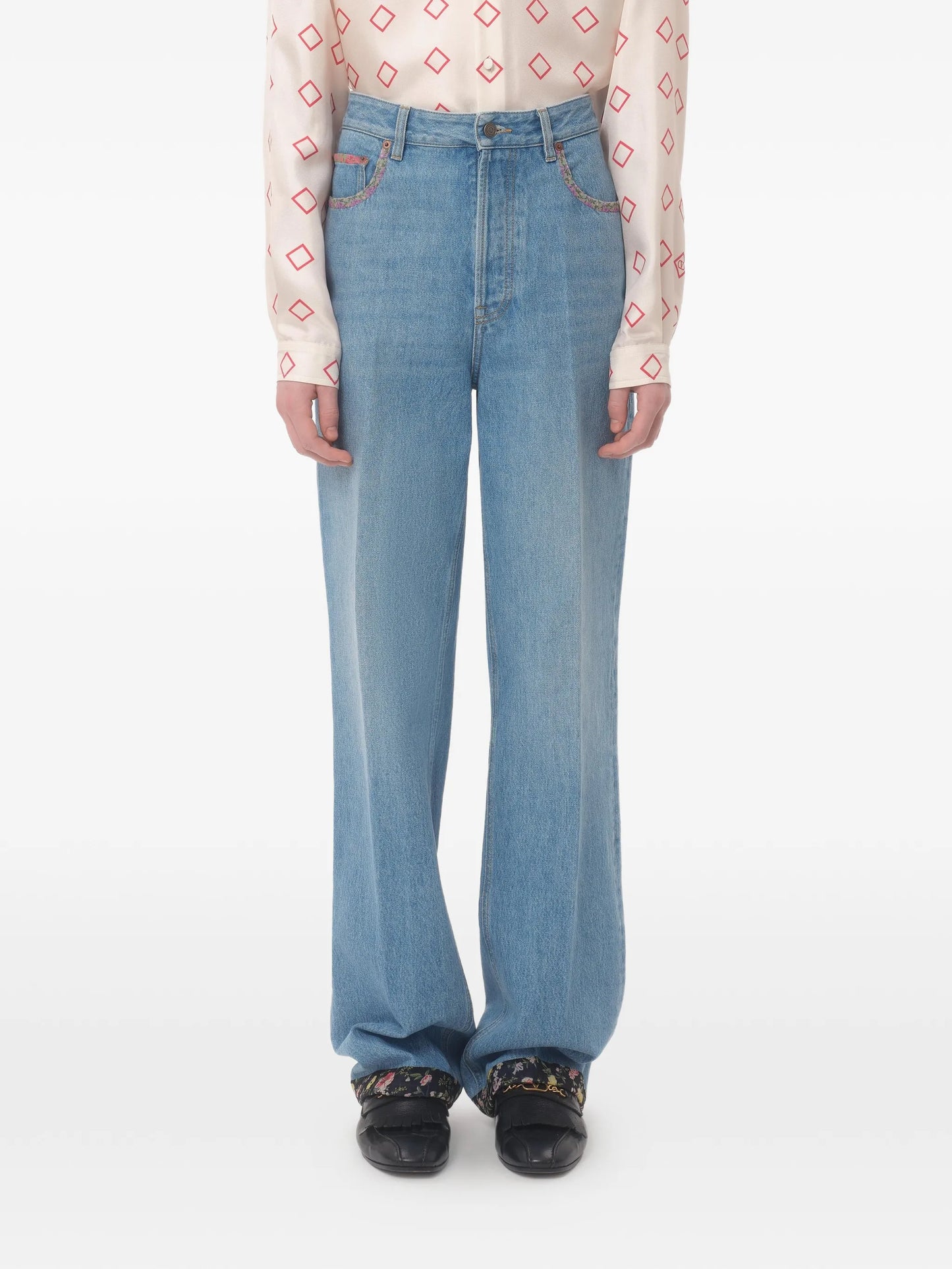 floral-trim jeans