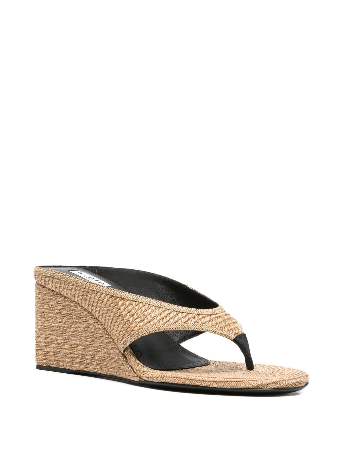 Cube thong mules in paper straw