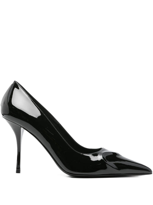100mm leather heeled pumps