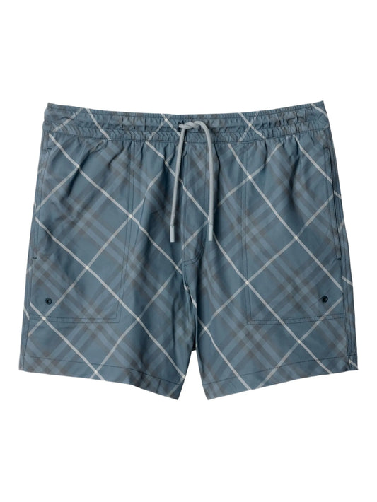 checked swim shorts